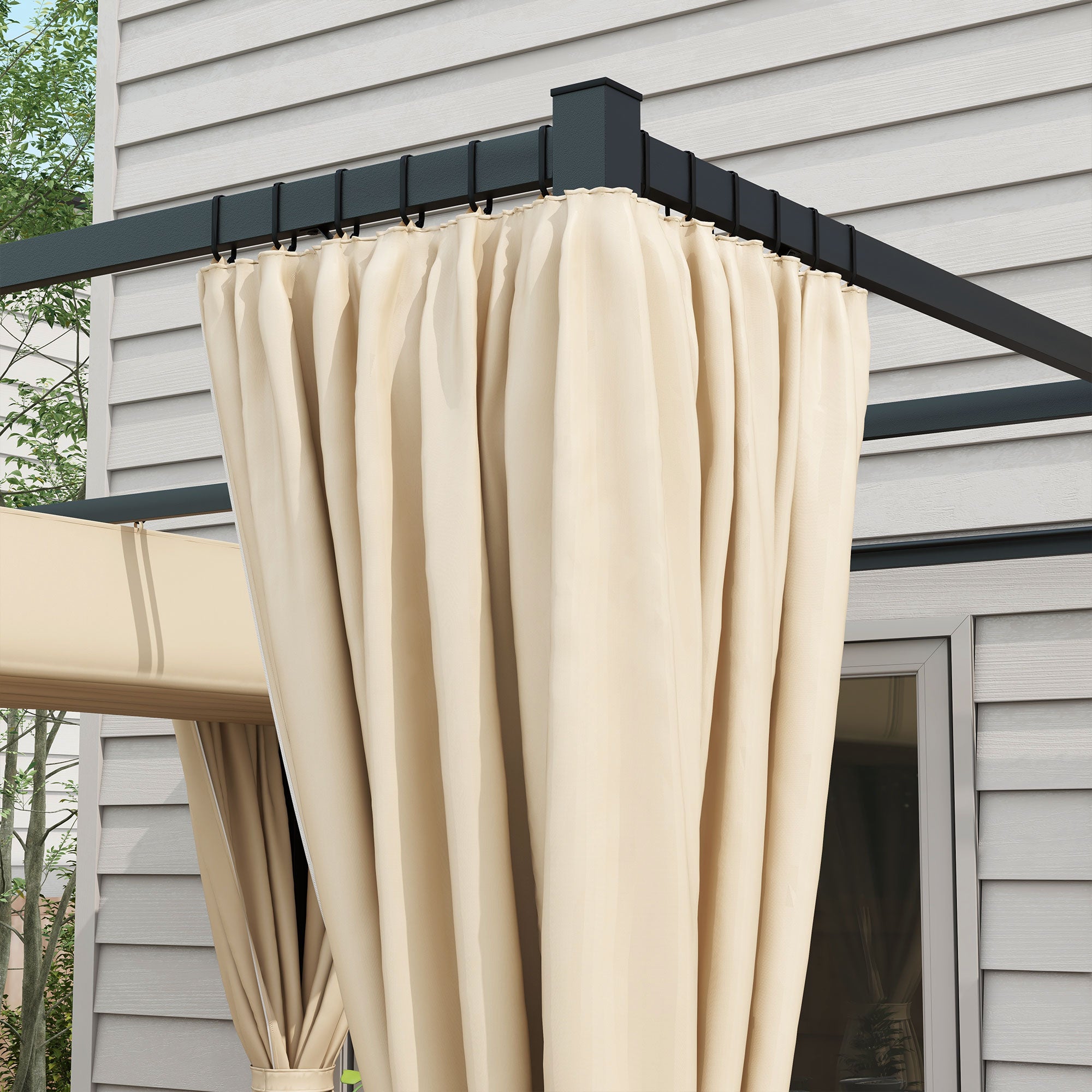 Outsunny 3 x 3(m) Retractable Pergola, Garden Gazebo Shelter with Curtains, for Grill, Patio, Deck, Beige - North Peak Garden Furniture