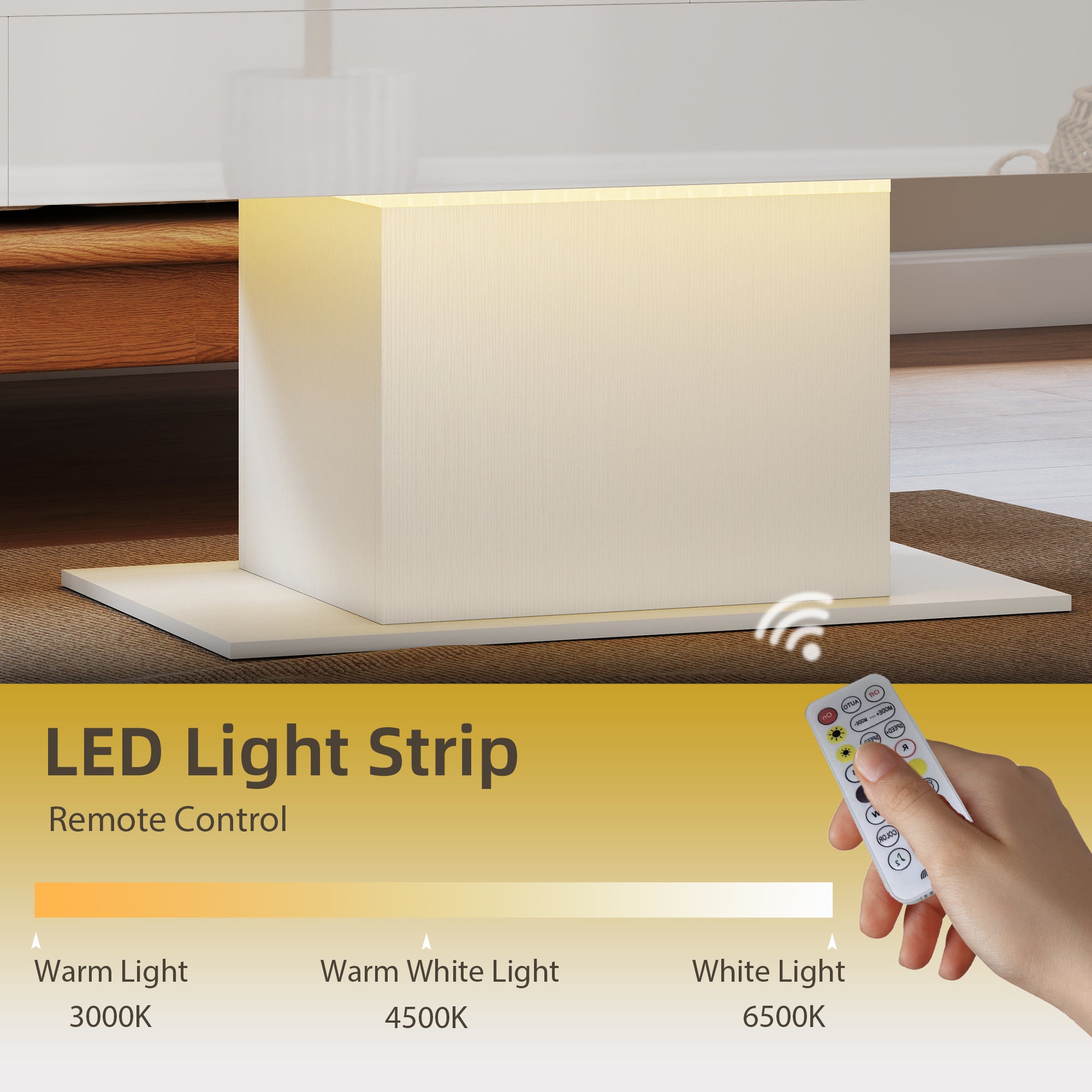 HOMCOM Extendable Coffee Table with LED Lights and Storage - High Gloss White