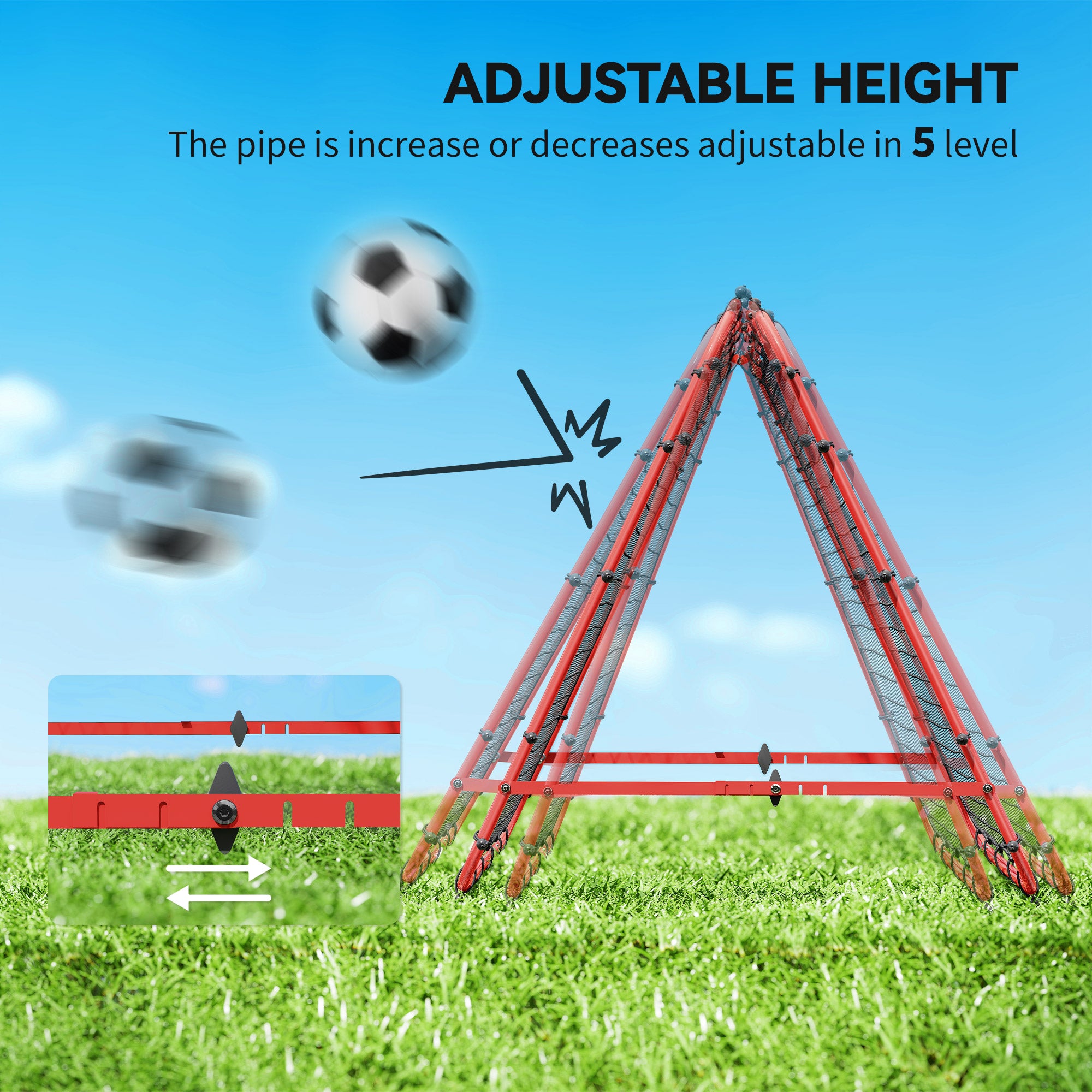HOMCOM Double Sided Football Rebounder Net, Football Rebound Goal with 5 Adjustable Angles, Red