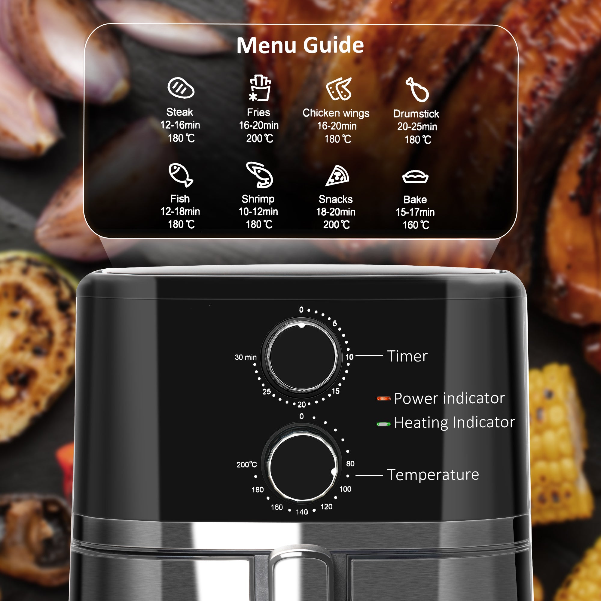 HOMCOM 4.5L Air Fryer, 1500W Air Fryer Oven with Rapid Air Circulation, Adjustable Temperature, Timer and Nonstick Basket for Oil Less or Low Fat Cooking, Black - North Peak Garden Furniture