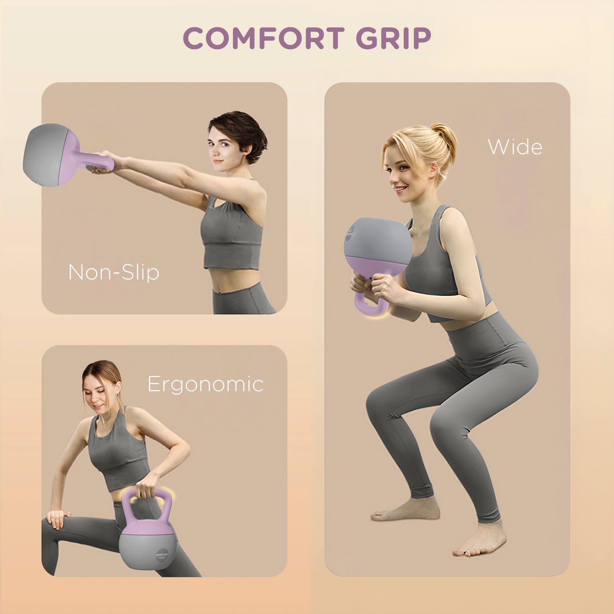 SPORTNOW Soft Kettlebell, 10kg Kettle Bell with Non-Slip Handle for Home Gym Weight Lifting and Strength Training, Purple and Grey - North Peak Garden Furniture