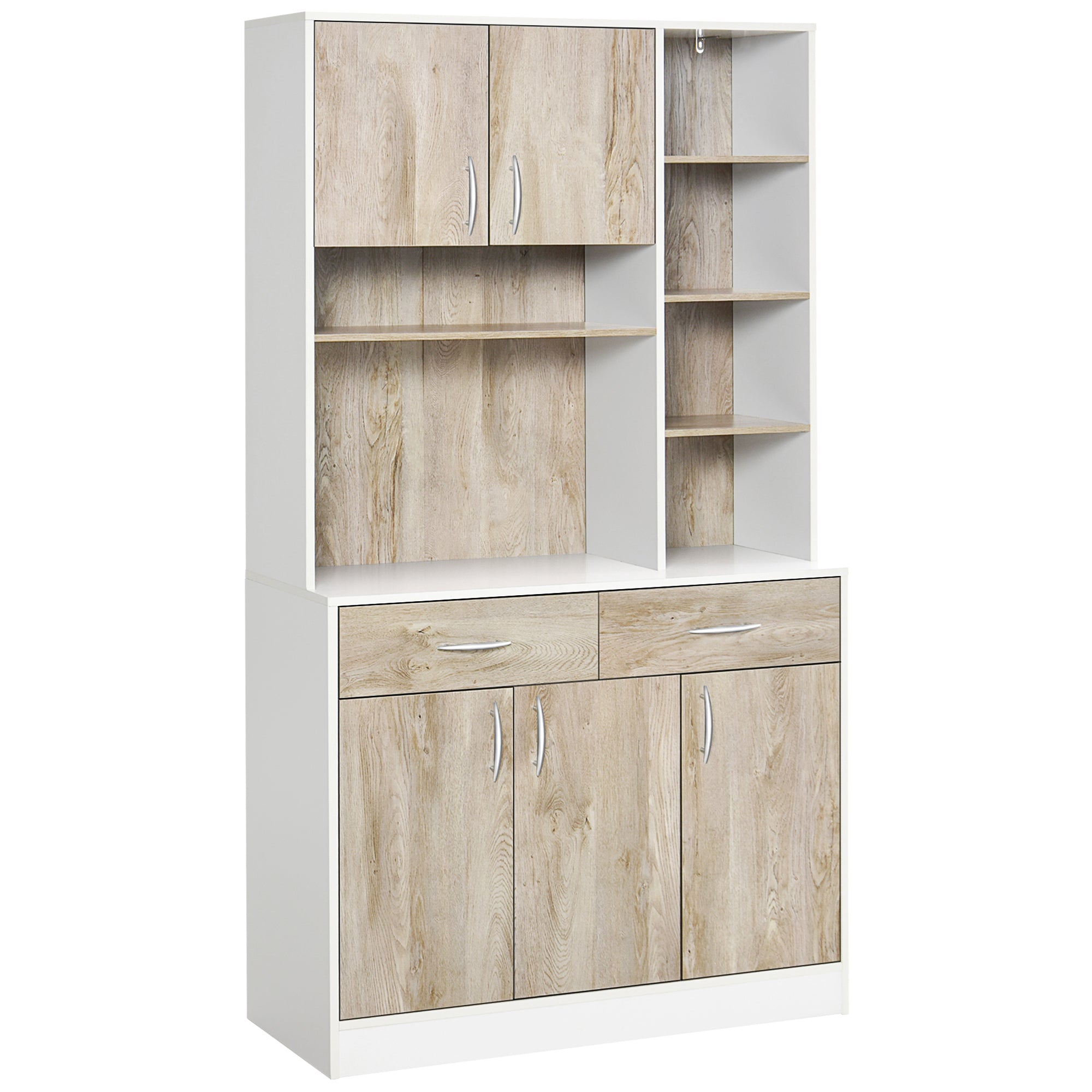 HOMCOM Kitchen Cupboard Sideboard Storage Cabinet Unit with Counter Top, Adjustable Shelves, Drawers for Dining Room, Living Room - North Peak Garden Furniture