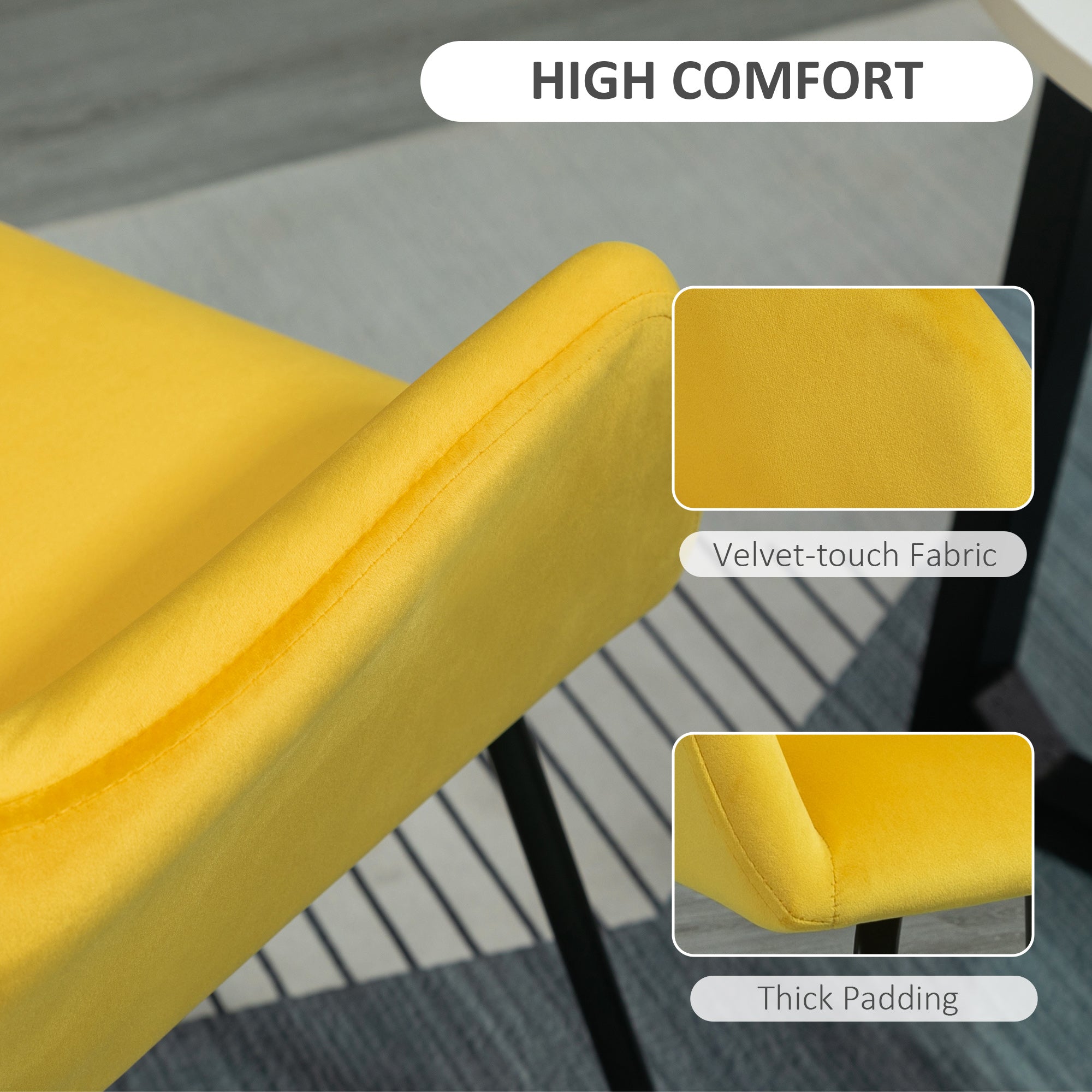 HOMCOM Modern Arm Chair Upholstered Accent Chair with Metal Base for Living Room Yellow - North Peak Garden Furniture