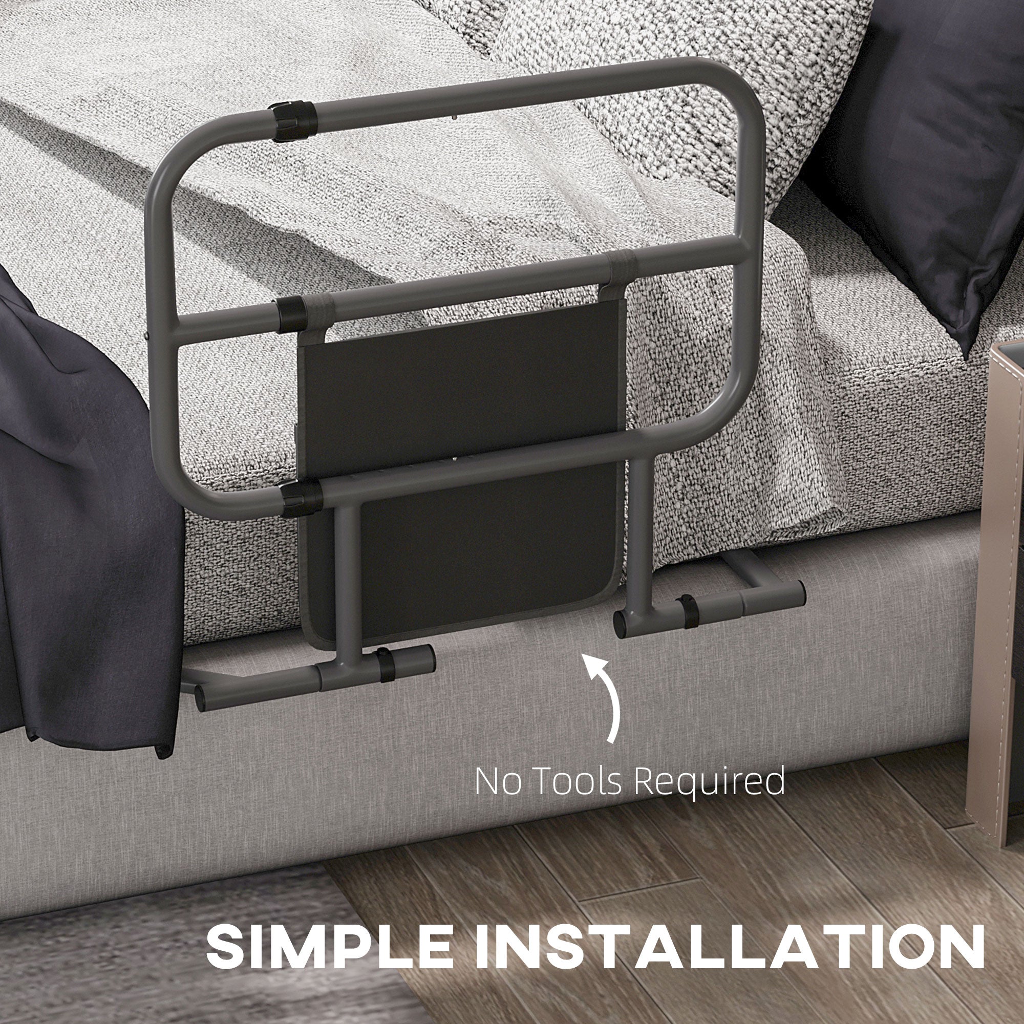 HOMCOM Folding Bed Rail for Elderly Adults, Bed Assist Rail with Storage Pocket for Disabled, Pregnant, Black - North Peak Garden Furniture