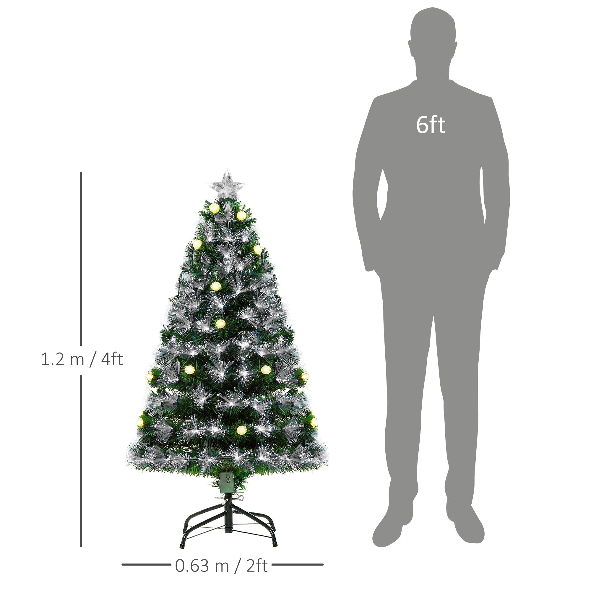 HOMCOM 4ft White Light Artificial Christmas Tree w/ 130 LEDs Star Topper Tri-Base Full Bodied Seasonal Decoration Pre-Lit Home - North Peak Garden Furniture