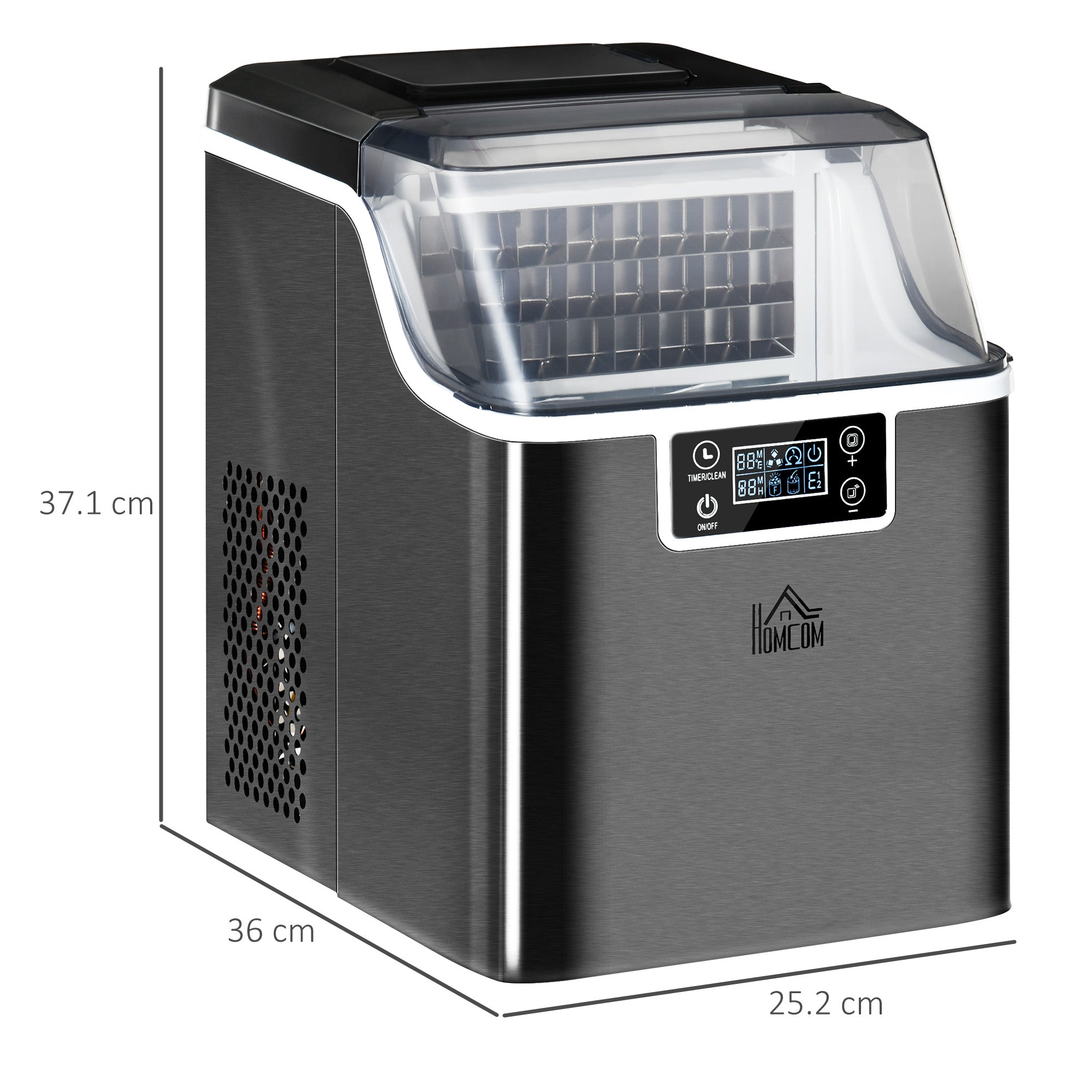 HOMCOM 3.2L Compact Ice Machine, with LCD Screen and Accessories - Black - North Peak Garden Furniture