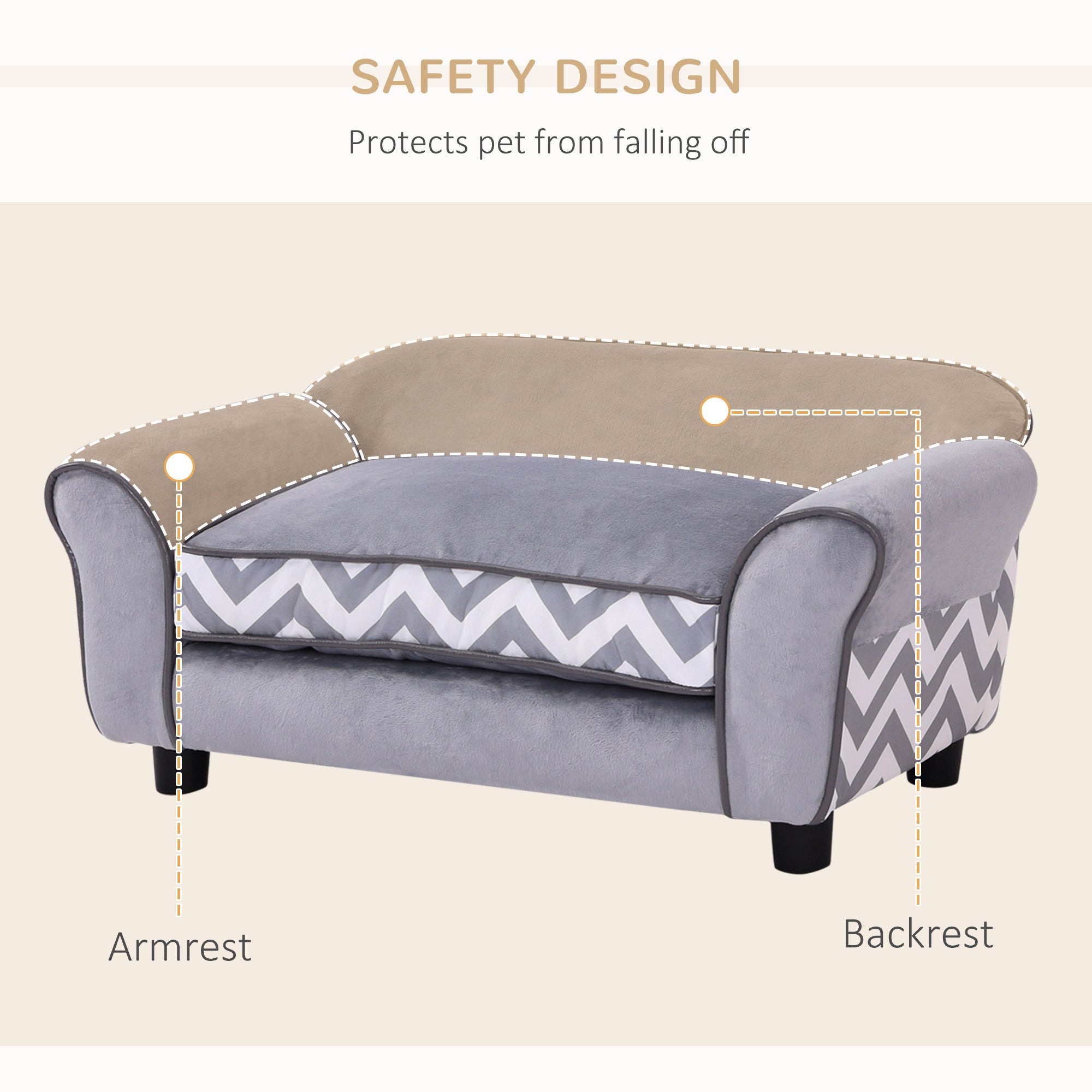 PawHut Dog Sofa Bed for XS-Sized Dogs, Cat Sofa with Soft Cushion, Pet Chair Lounge with Washable Cover, Removable Legs, Wooden Frame - Grey - North Peak Garden Furniture