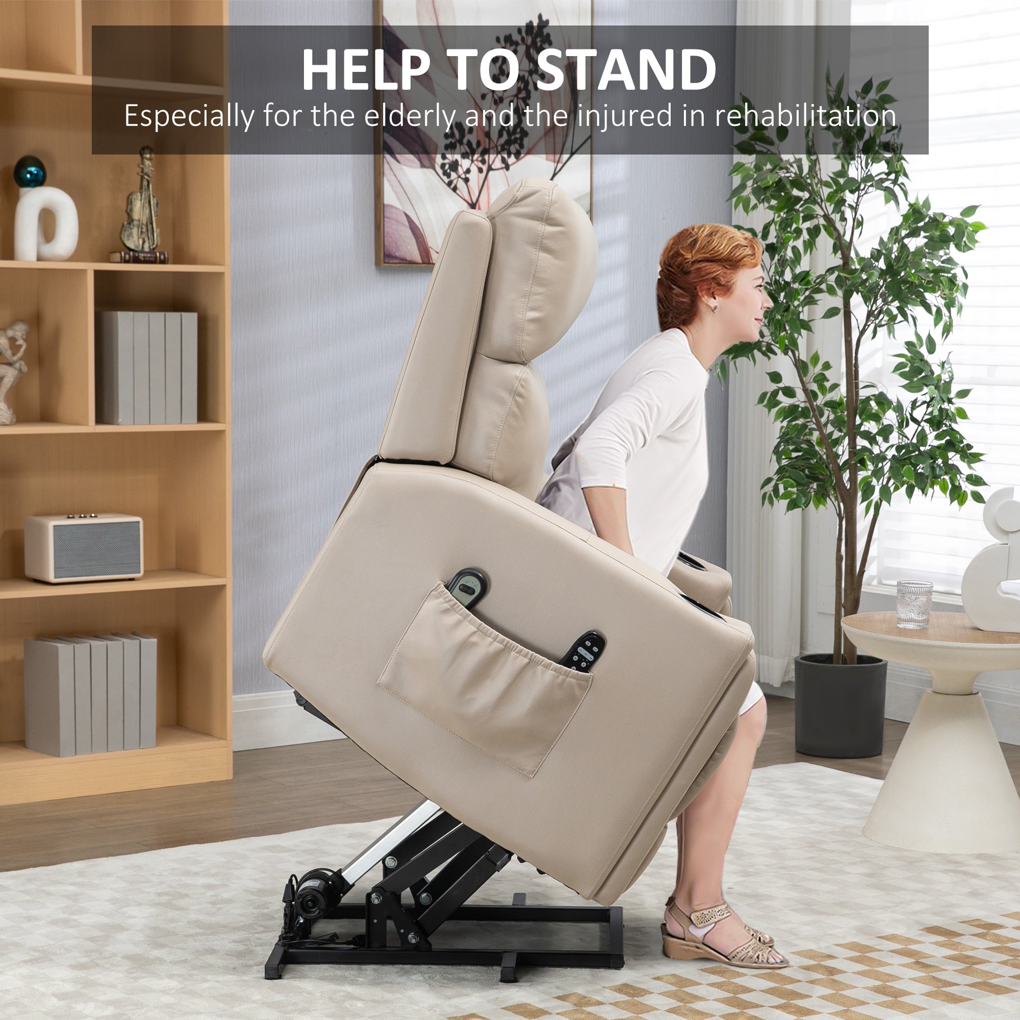 HOMCOM Electric Riser and Recliner Chair, with Massage and Heat - Beige - North Peak Garden Furniture