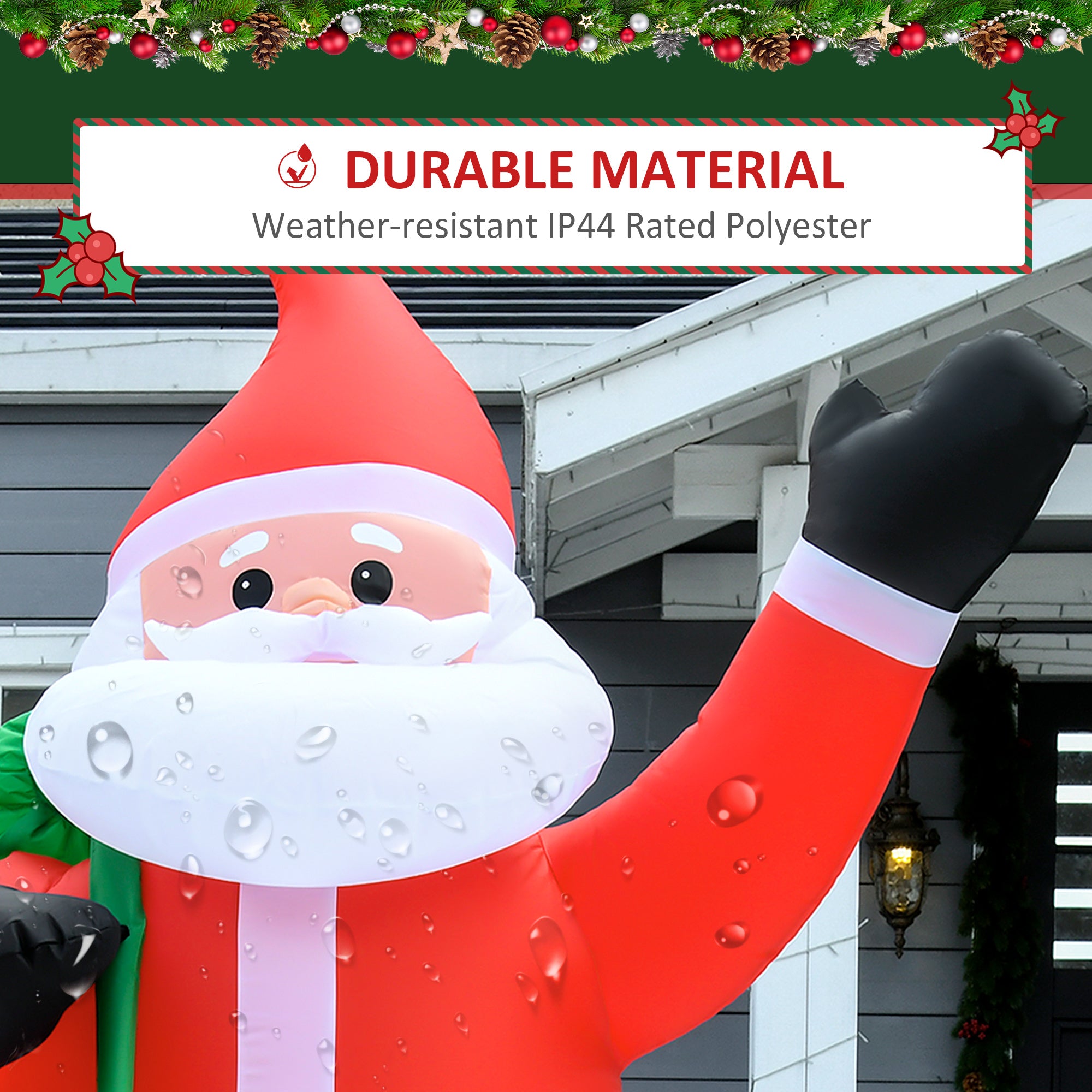 HOMCOM 8ft Christmas Inflatable Santa Holiday Yard Decoration with LED Lights, Indoor Outdoor Lawn Blow Up Decor - North Peak Garden Furniture