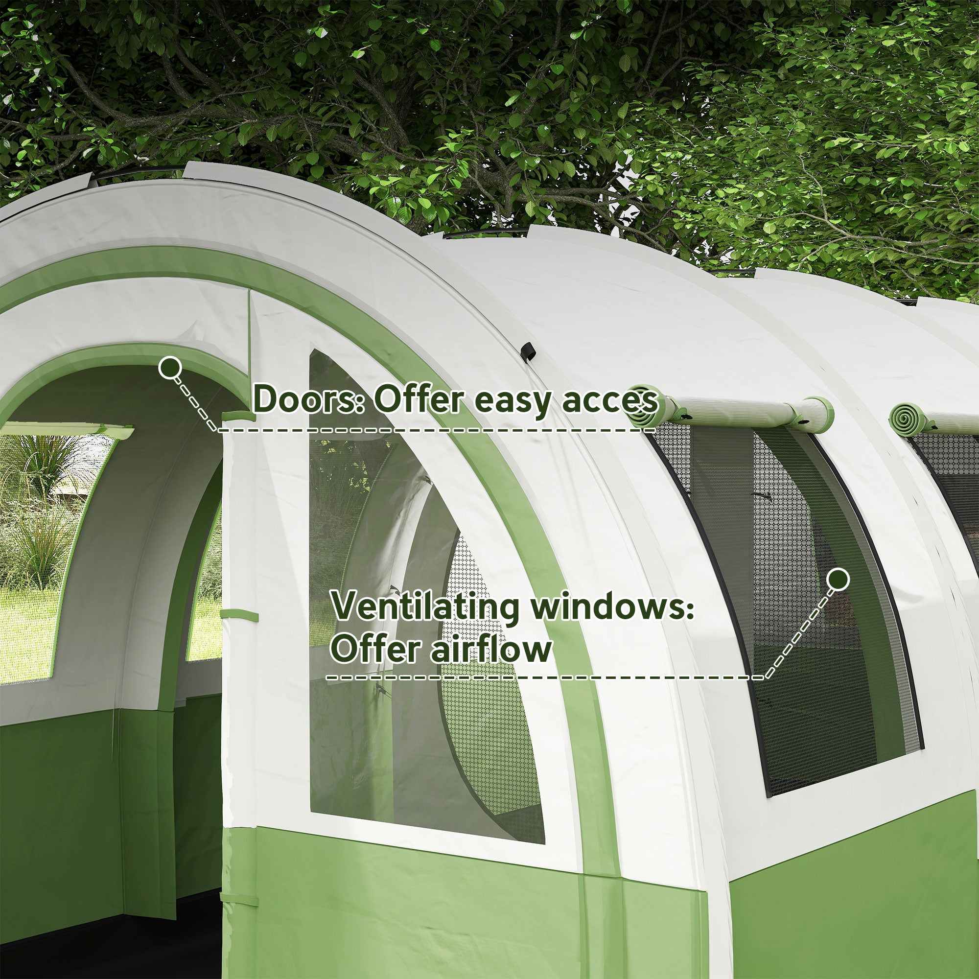 Outsunny 3000mm Waterproof Camping Tent, 5-6 Man Family Tent with Living and Bedroom, Carry Bag Included, Cream and Green - North Peak Garden Furniture