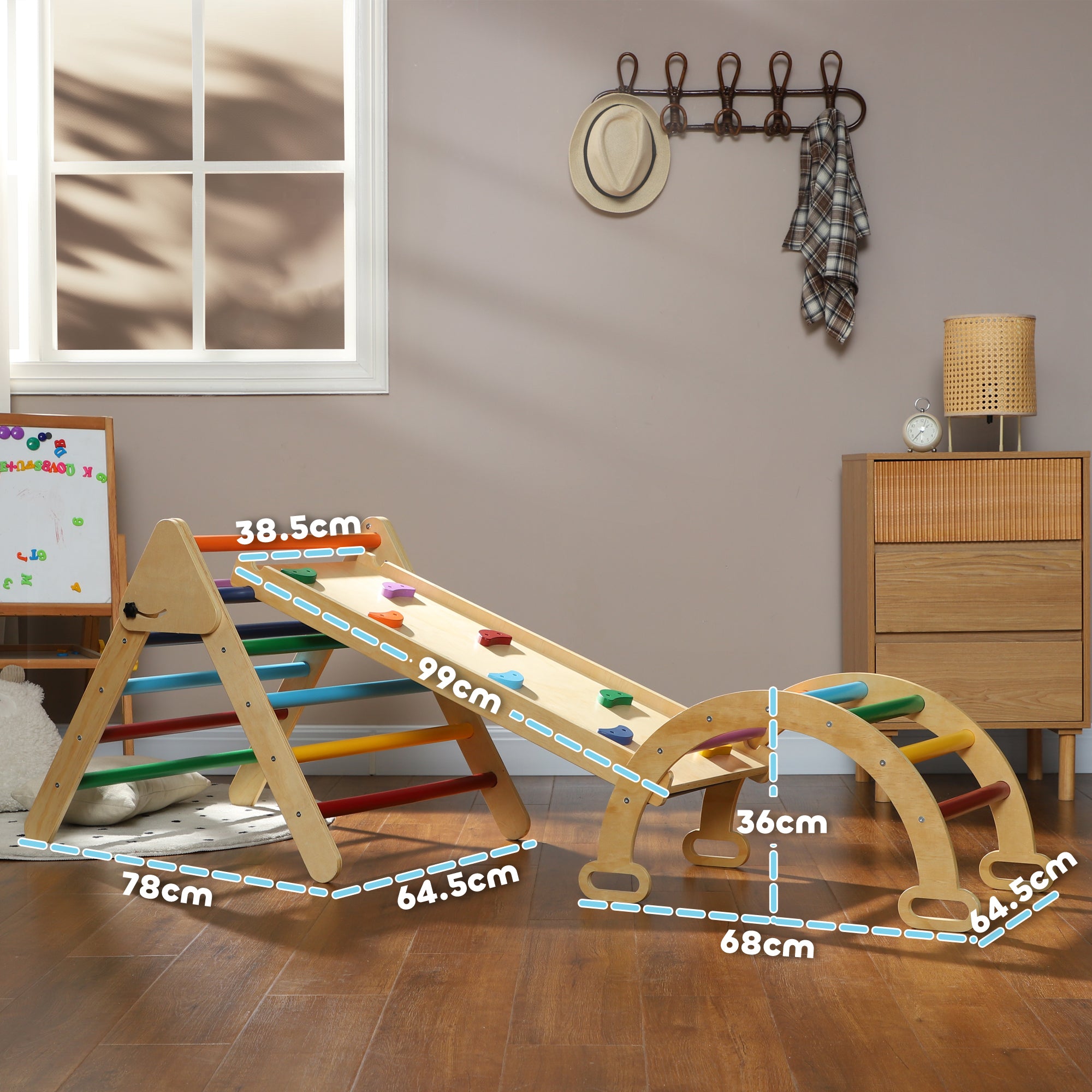 AIYAPLAY 5 in 1 Toddler Climbing Frame with Ramp, Arch, for 18-48 Months, Multicolour - North Peak Garden Furniture