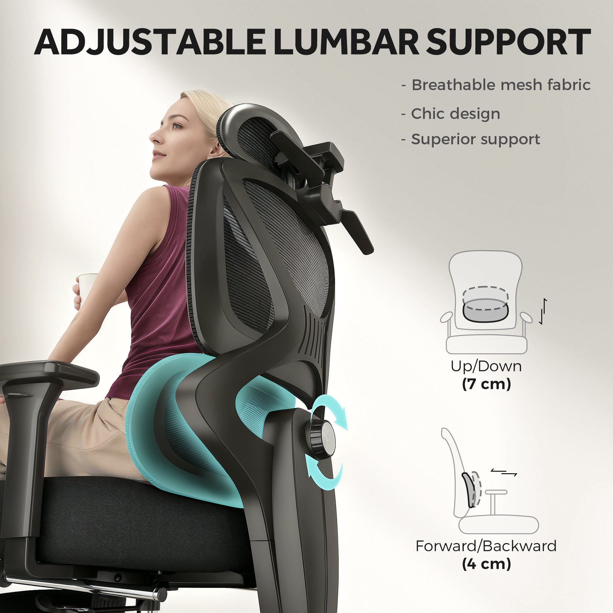 HOMCOM Executive Office Chair, Ergonomic Mesh Desk Chair with 3D Armrests, Rotatable Headrest, Adjustable Lumbar Support, Recliner Computer Swivel Chair with Footrest for Home Office, Black - North Peak Garden Furniture
