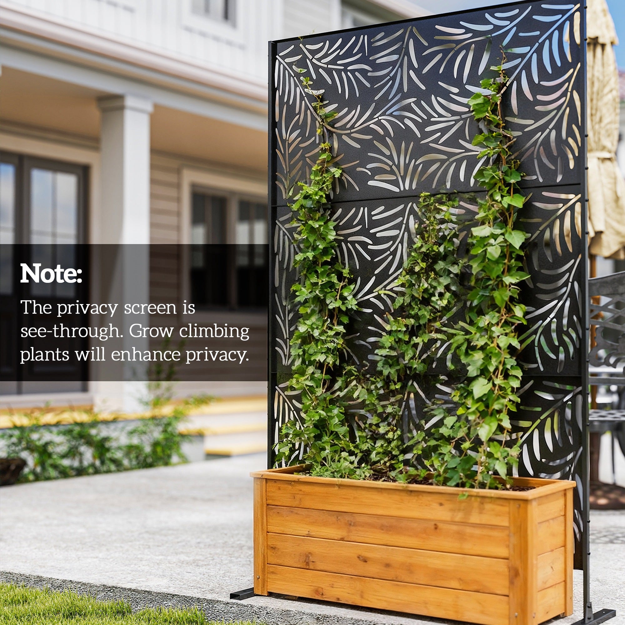 Outsunny Decorative Privacy Screen with Stand, 6.5FT Freestanding Metal Outdoor Divider, Decorative Privacy Panel with Expansion Screws for Garden Patio Pool Hot Tub, Willow Branch Style, Black