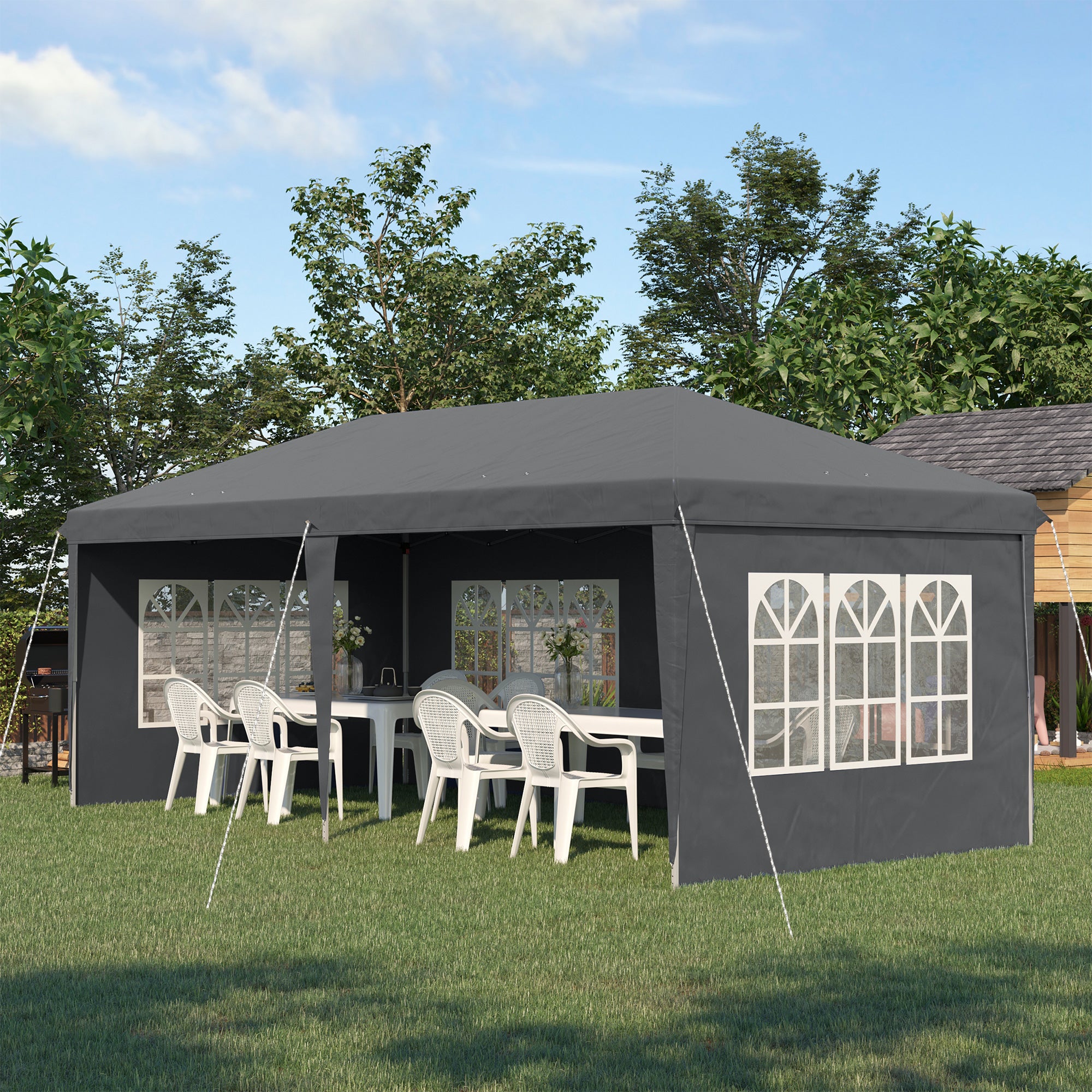 Outsunny 3 x 6m Pop-Up Gazebo, with Removable Walls - Grey - North Peak Garden Furniture