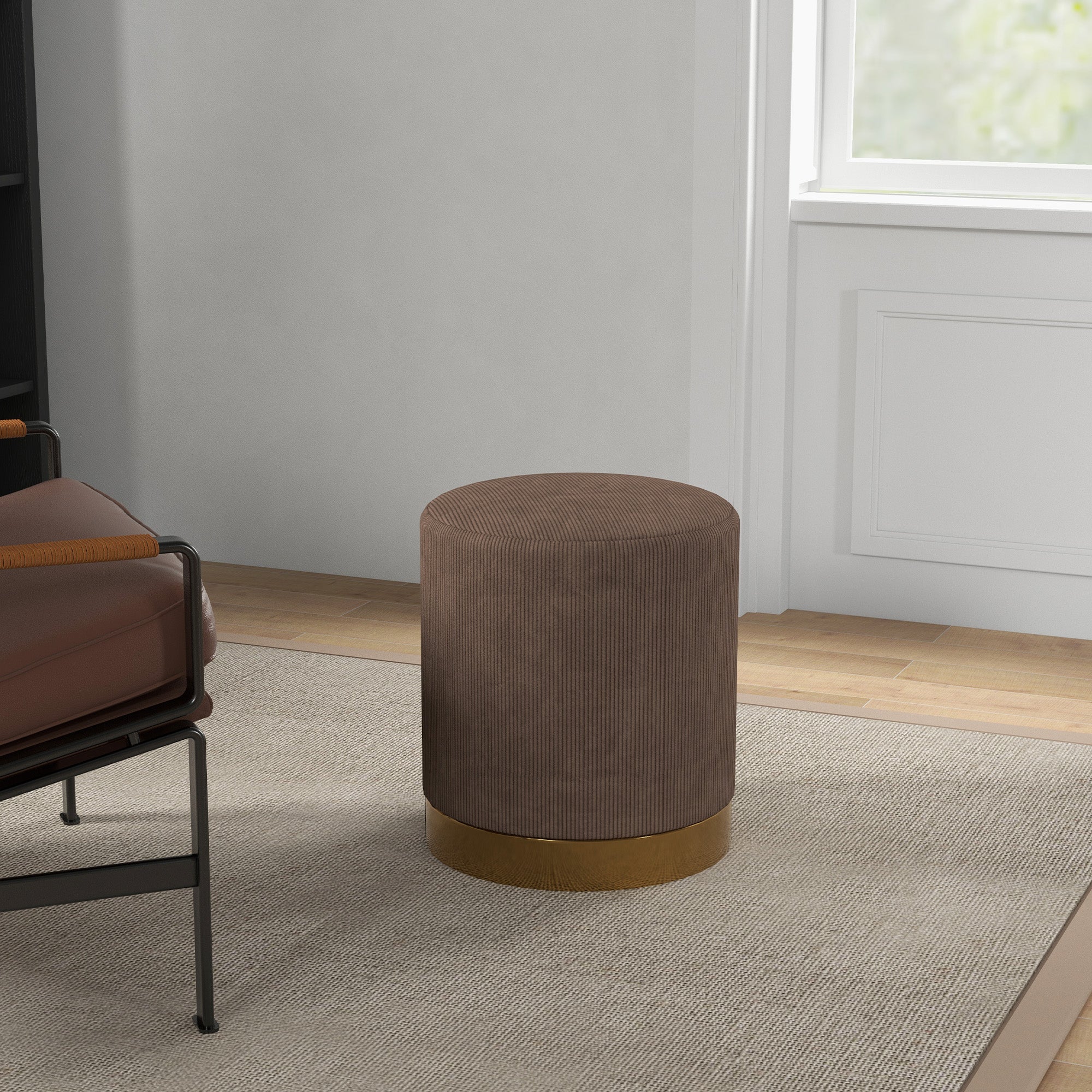 HOMCOM Soft Padded Corduroy Footstool - Light Brown - North Peak Garden Furniture