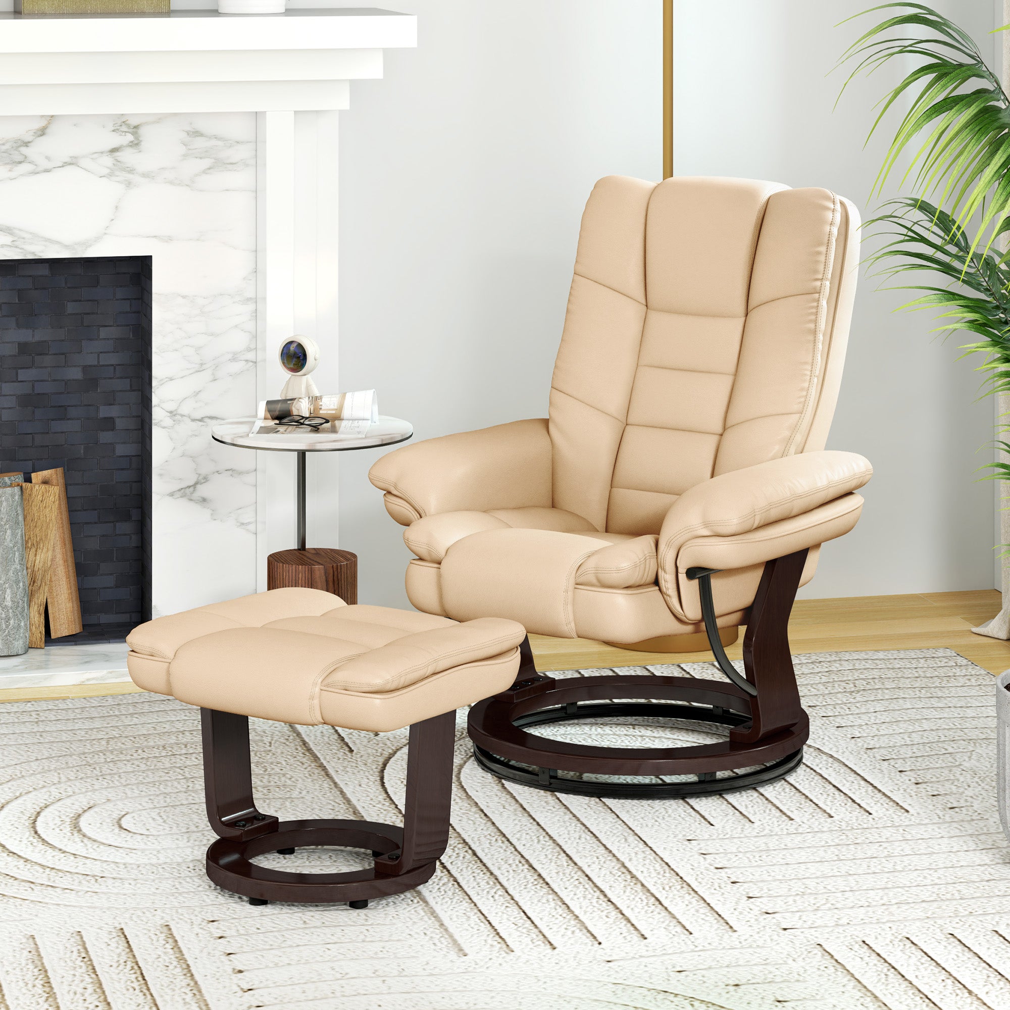 HOMCOM Faux Leather Extra-Padded Reclining Chair & Footstool Beige - North Peak Garden Furniture