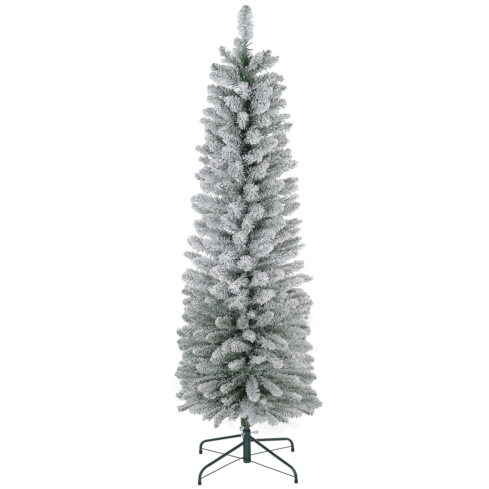 HOMCOM 6ft Artificial Snowy Pencil Christmas Tree - Green - North Peak Garden Furniture