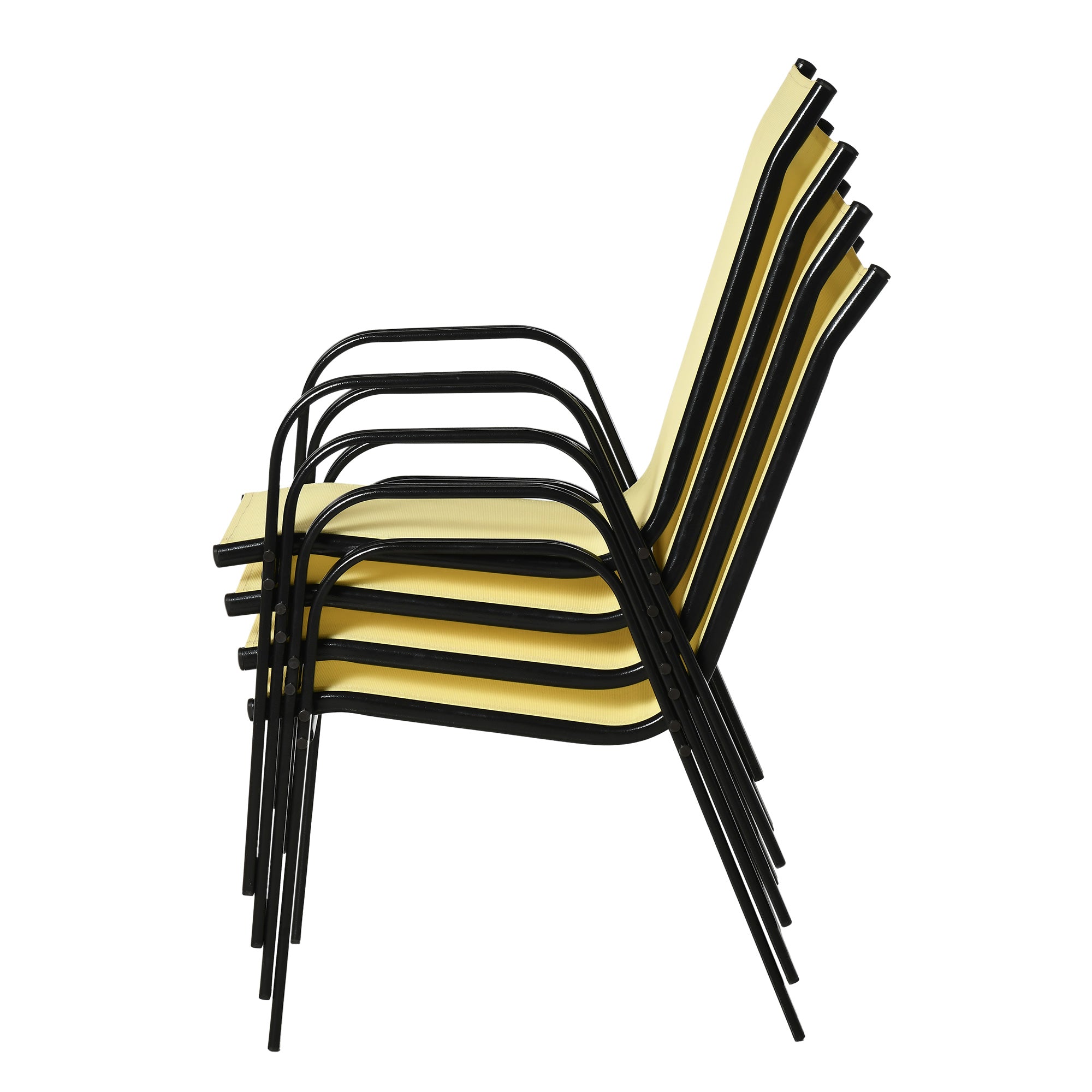 Outsunny 4 Pieces Garden Chairs, Stackable Outdoor Chairs with High Backrest and Armrest, Breathable Mesh Fabric Dining Chair Set of 4, Beige - North Peak Garden Furniture