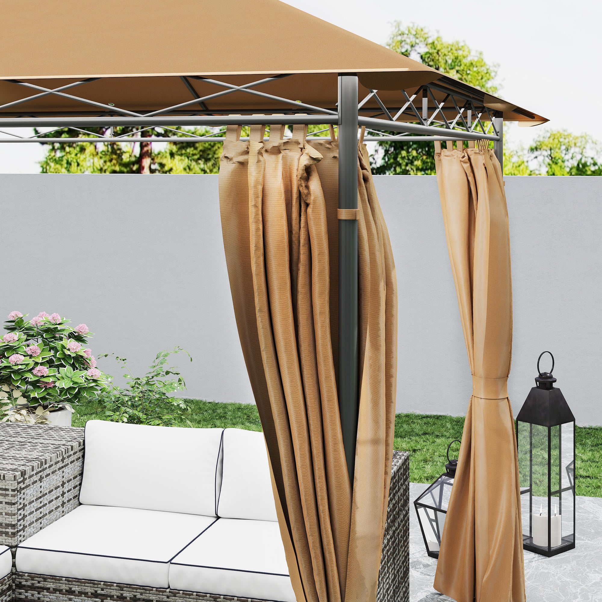 Outsunny 3 x 3 m Solar LED Metal Gazebo - Brown - North Peak Garden Furniture