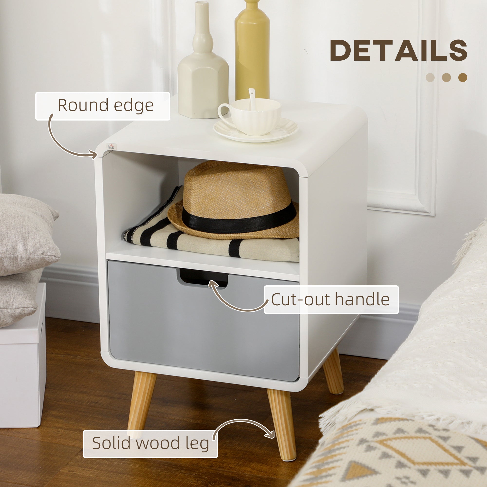 HOMCOM Wooden Bedside Table End Nightstand With Drawer Wood Lamp Desk Storage Unit Bedroom Scandinavian Nordic Style, Set of 2 - North Peak Garden Furniture