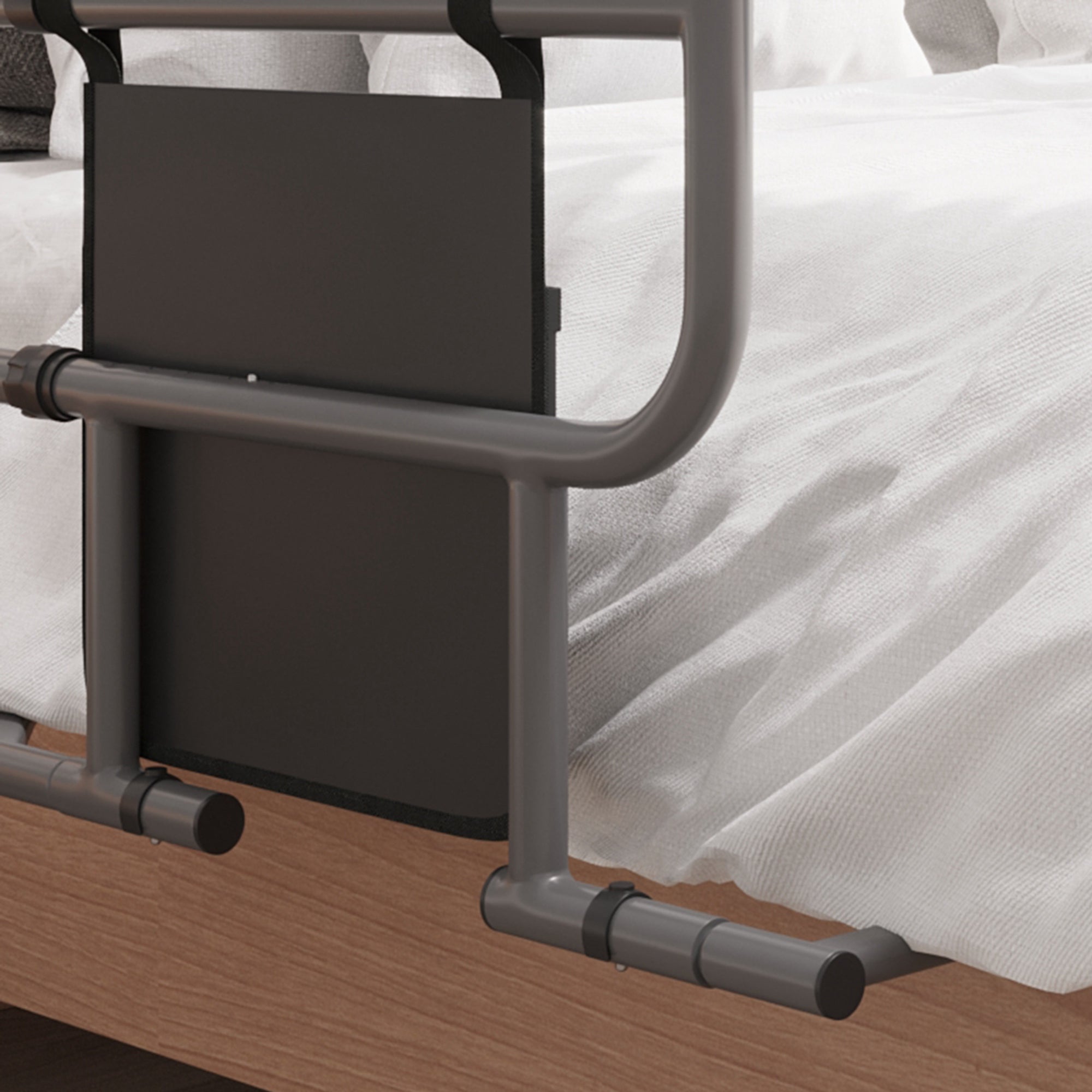 HOMCOM Folding Bed Rail for Elderly Adults, Bed Assist Rail with Storage Pocket for Disabled, Pregnant, Black - North Peak Garden Furniture