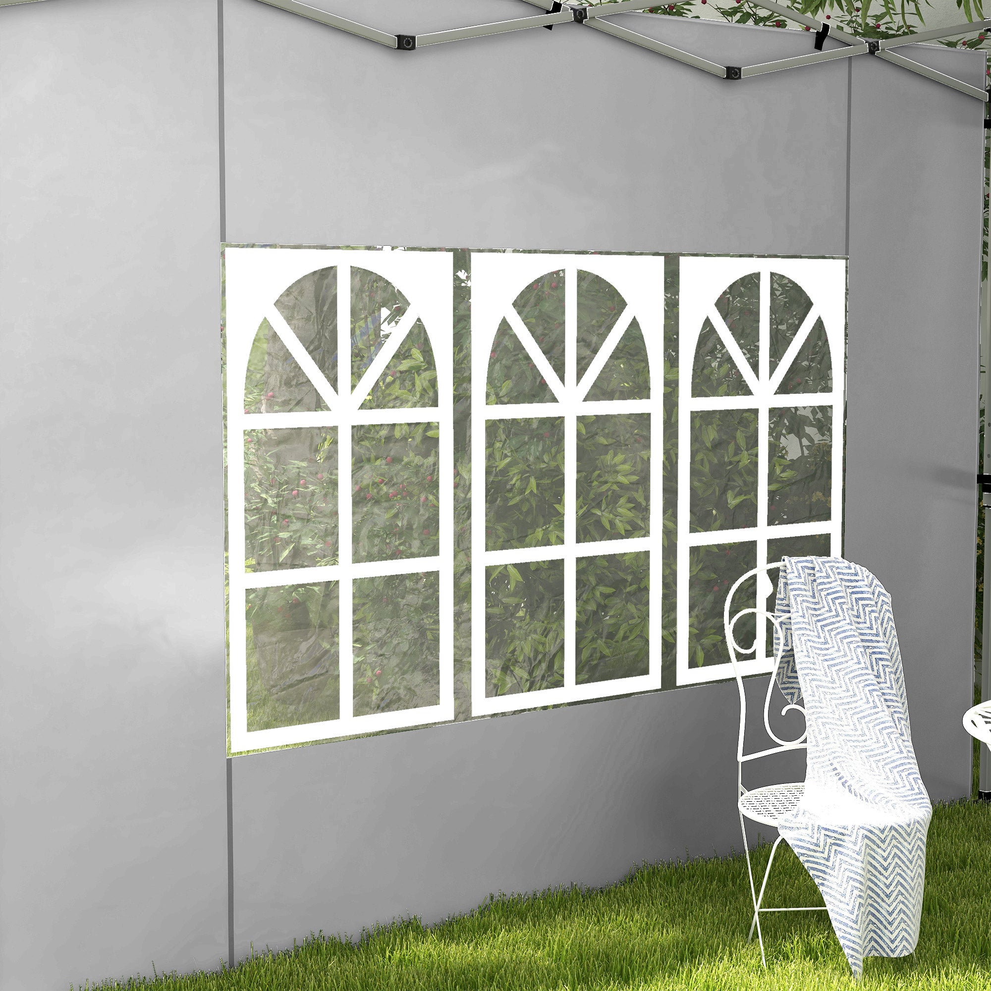 Outsunny Gazebo Side Panels, Sides Replacement with Window for 3x3(m) or 3x4m Pop Up Gazebo, 2 Pack, Grey - North Peak Garden Furniture