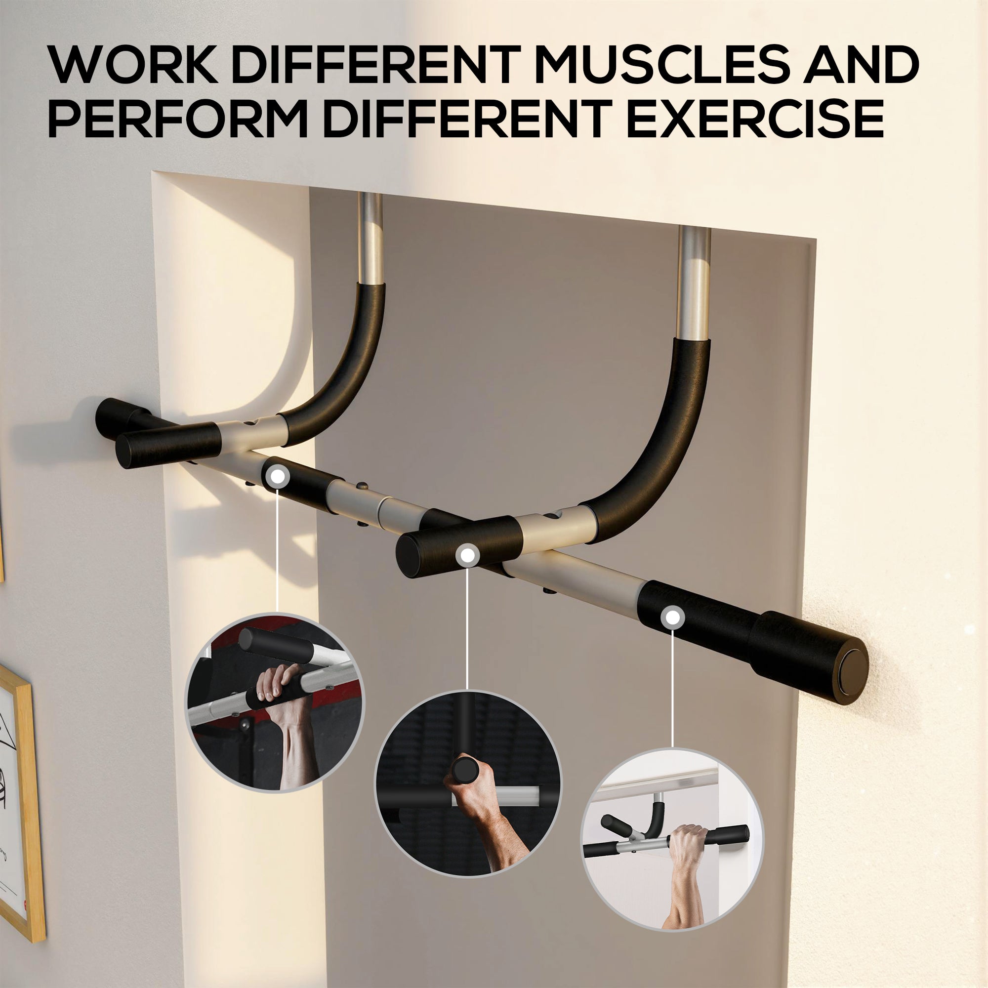 HOMCOM Pull-Up Bar for Doorway, Home Fitness Door Horizontal Bar Push up Bar for Indoor Gym Upper Body Workout, Grey