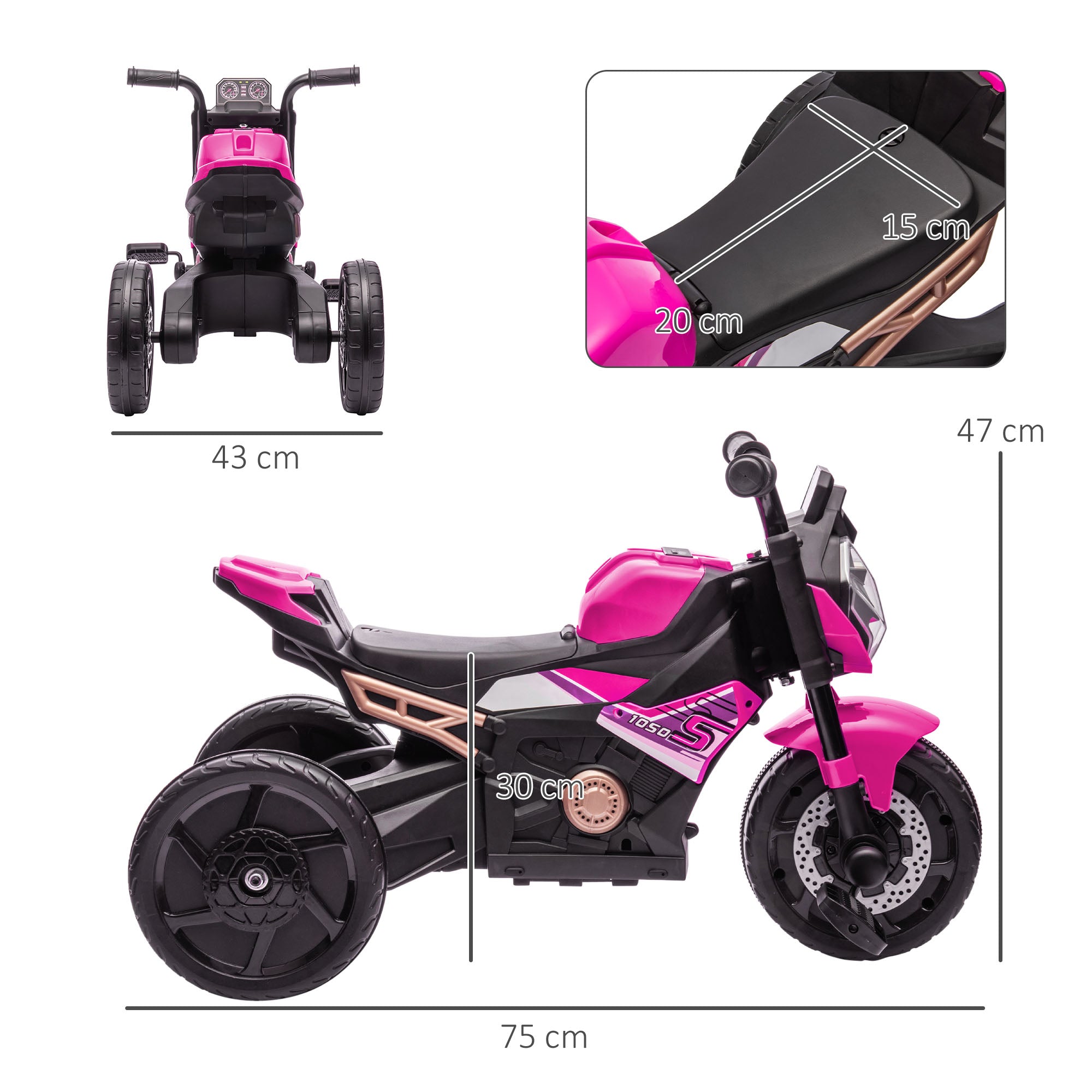 AIYAPLAY Motorcycle Design, 3 in 1 Toddler Trike, Sliding Car, Balance Bike with Headlight, Music, Horn, Pink