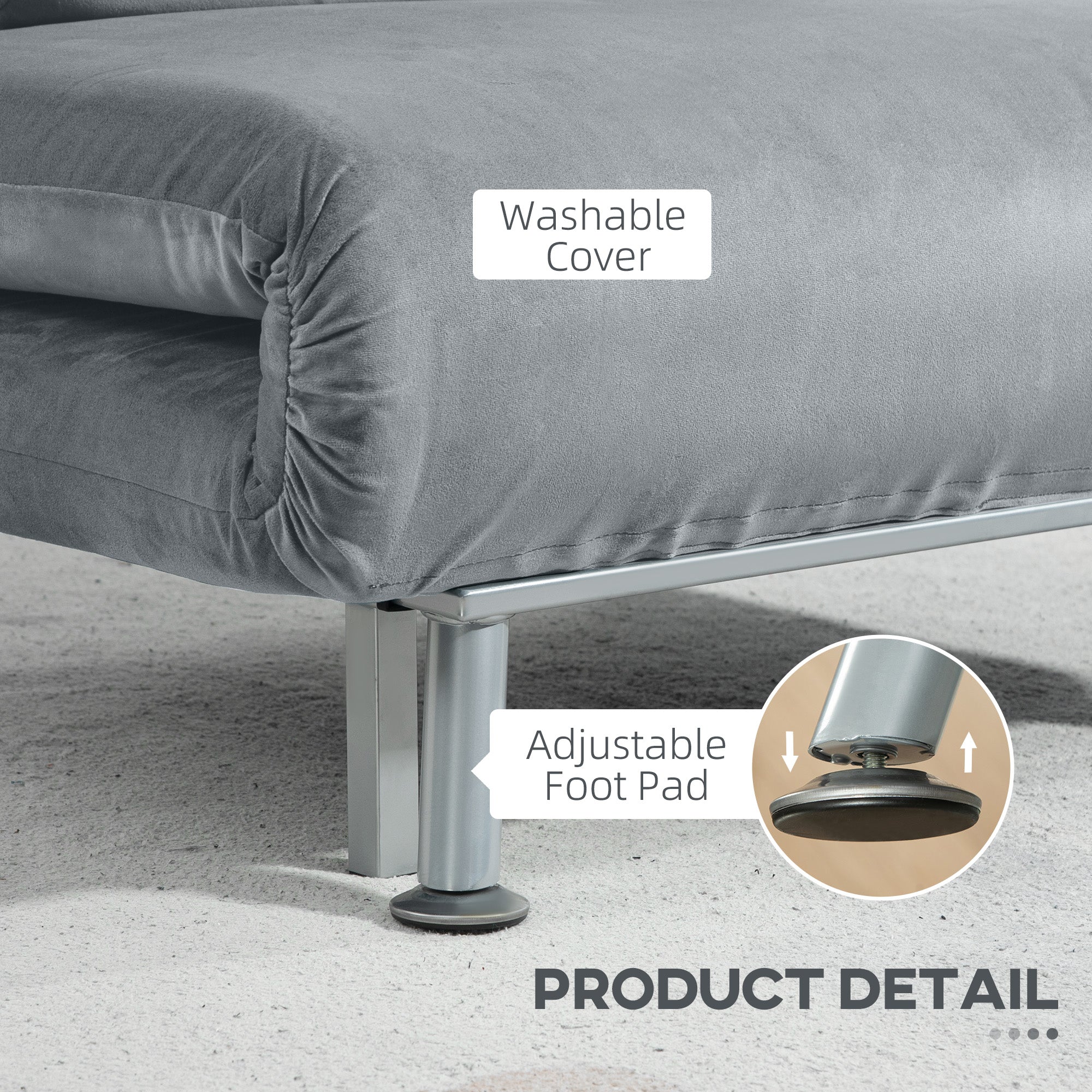 HOMCOM Single Velvet-Feel Sleeper Chair - Grey - North Peak Garden Furniture