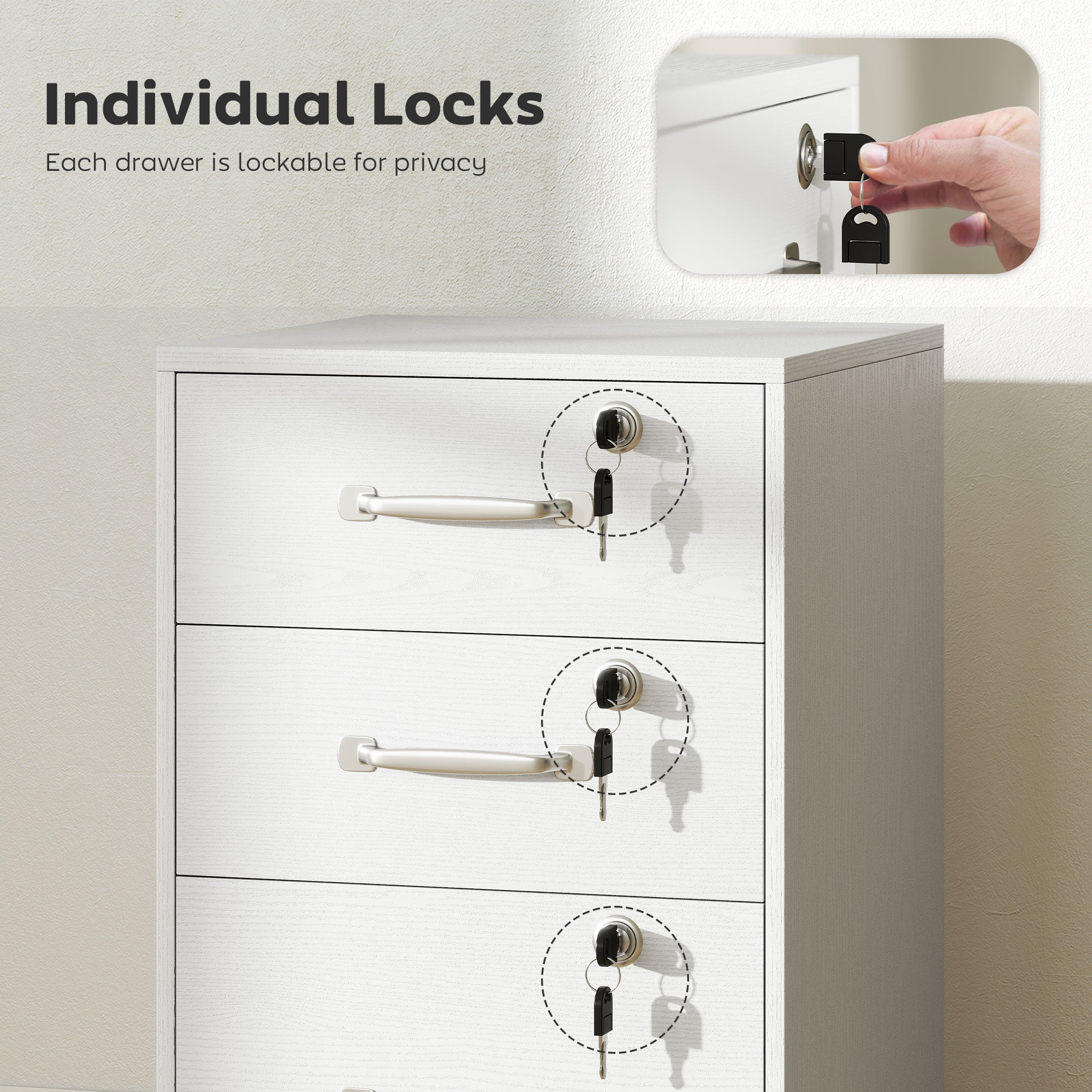 HOMCOM Three Drawer Wood-Effect Filing Cabinet - White