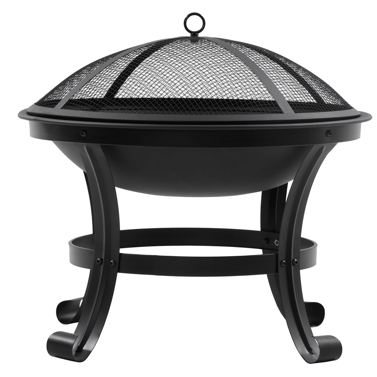 Outsunny Outdoor Fire Pit, Firepit with Mesh Lid, Poker, for Camping, Bonfire, Picnic, Black