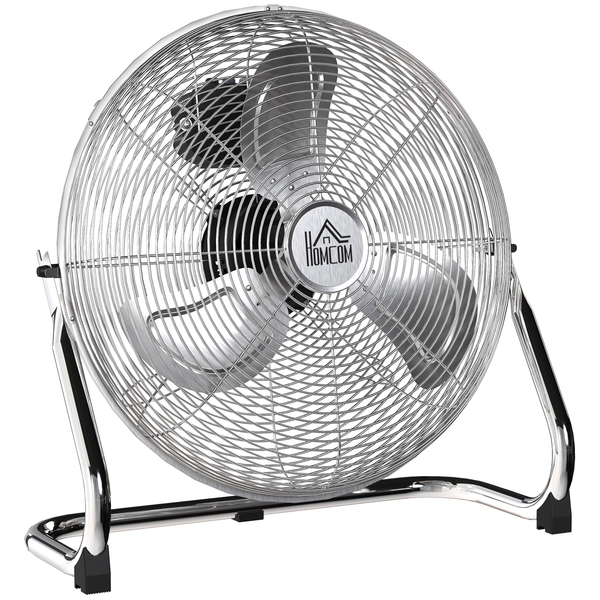 HOMCOM Metal Floor Fan with 3 Speeds & 120° Adjustable Tilt - Silver Tone
