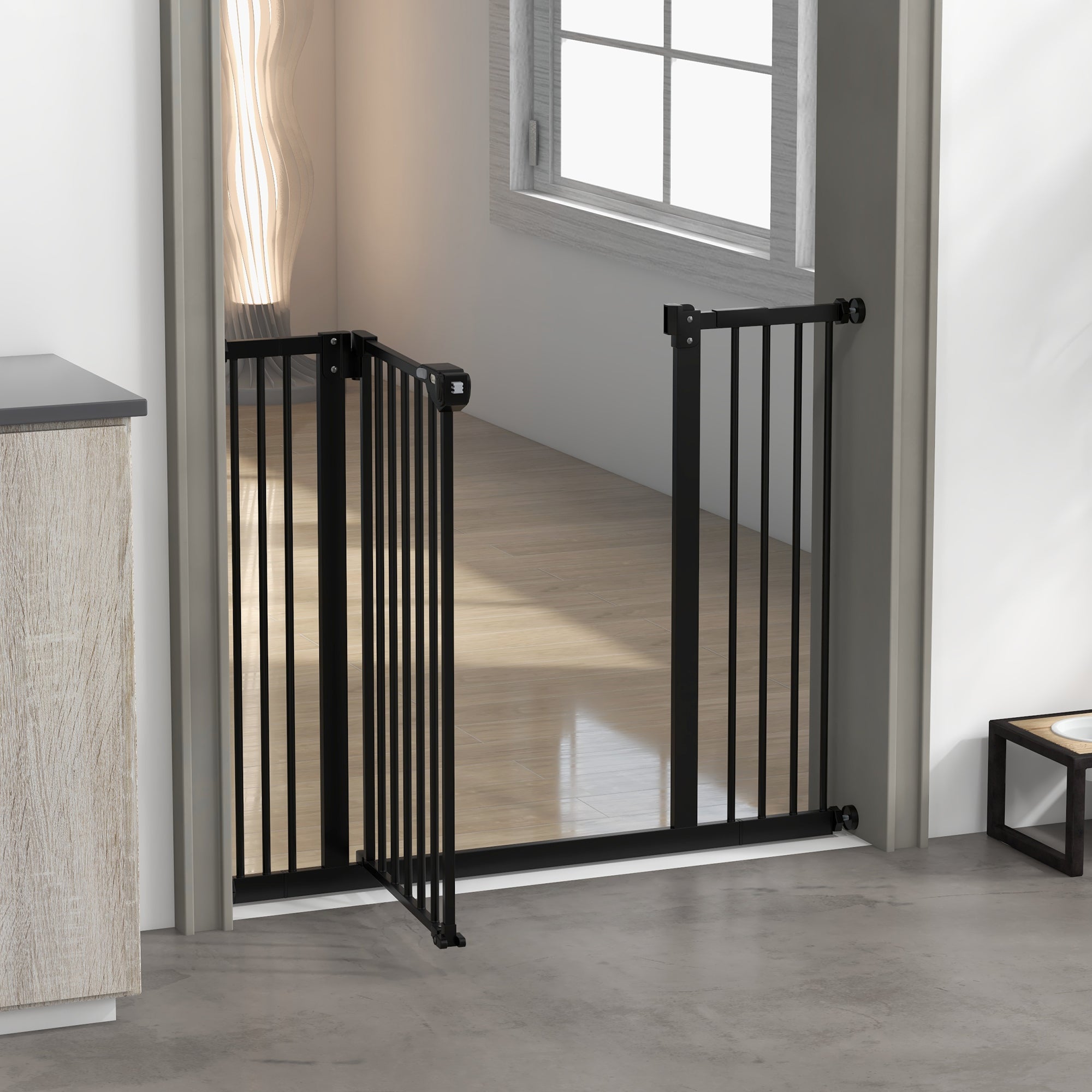 PawHut Metal 74-100cm Wide Adjustable Dog Gate Black - North Peak Garden Furniture