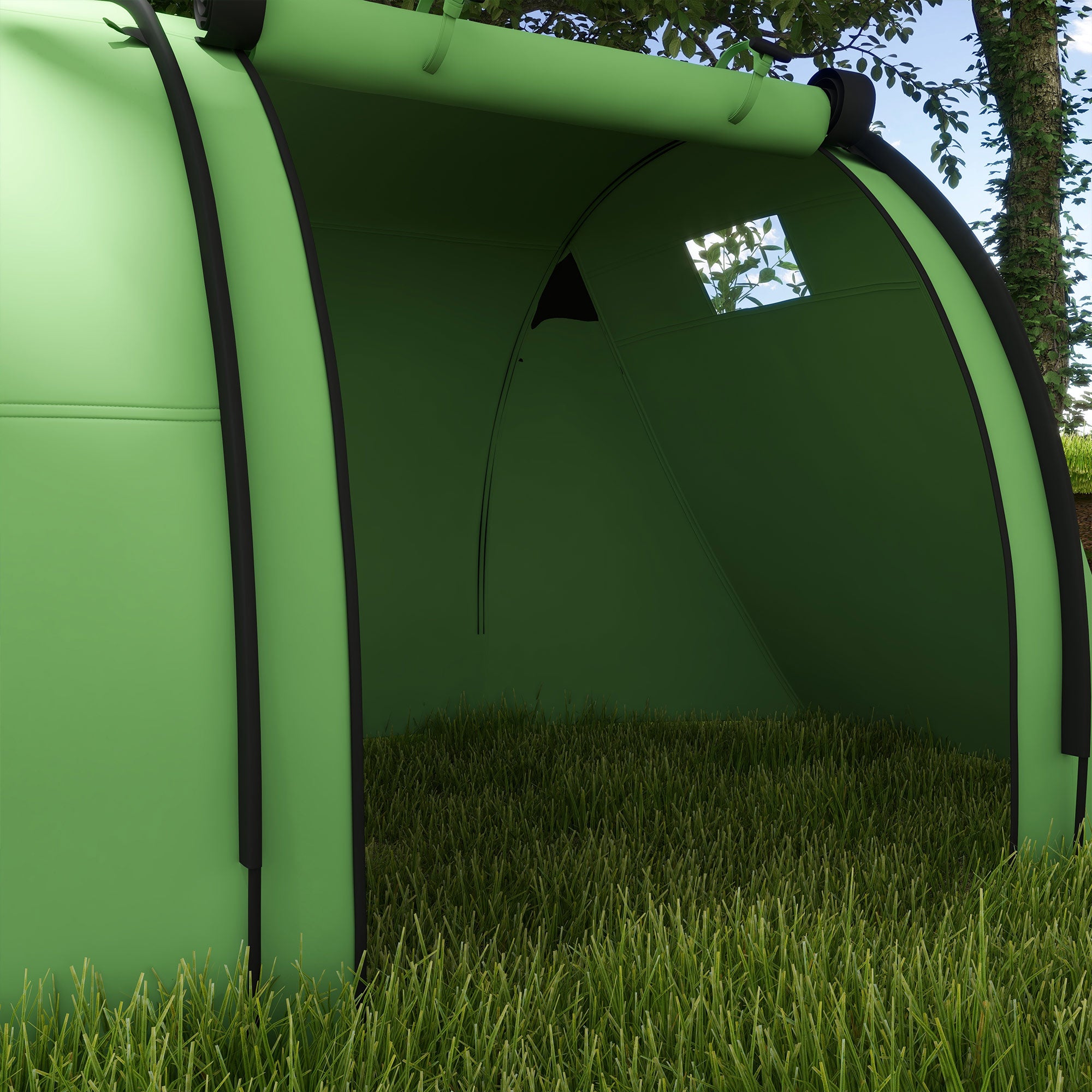 Outsunny Four Man Duo Room Tunnel Tent, with Accessories - Green - North Peak Garden Furniture