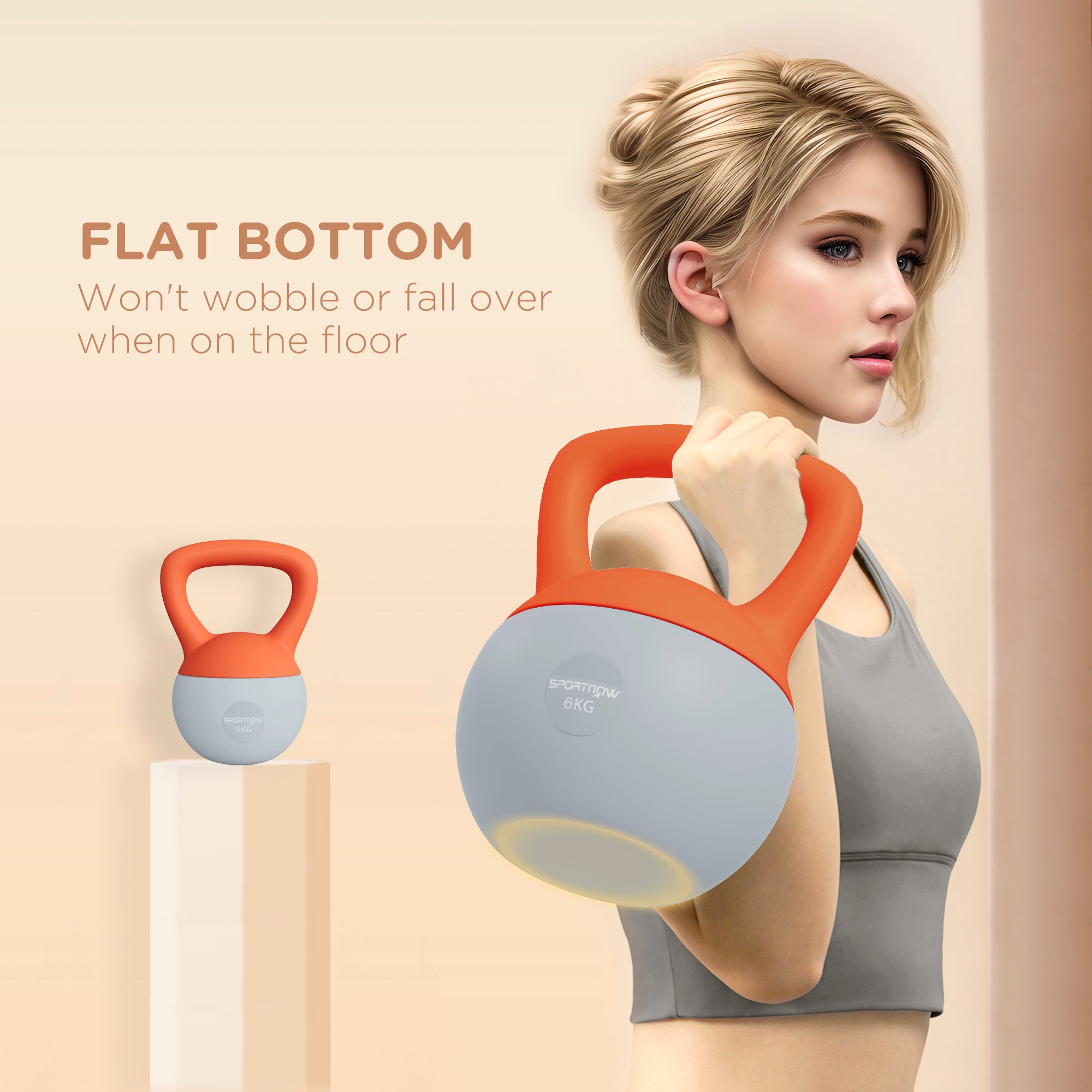 SPORTNOW Soft Kettlebell, 6kg Kettle Bell with Non-Slip Handle for Home Gym Weight Lifting and Strength Training, Orange and Grey - North Peak Garden Furniture