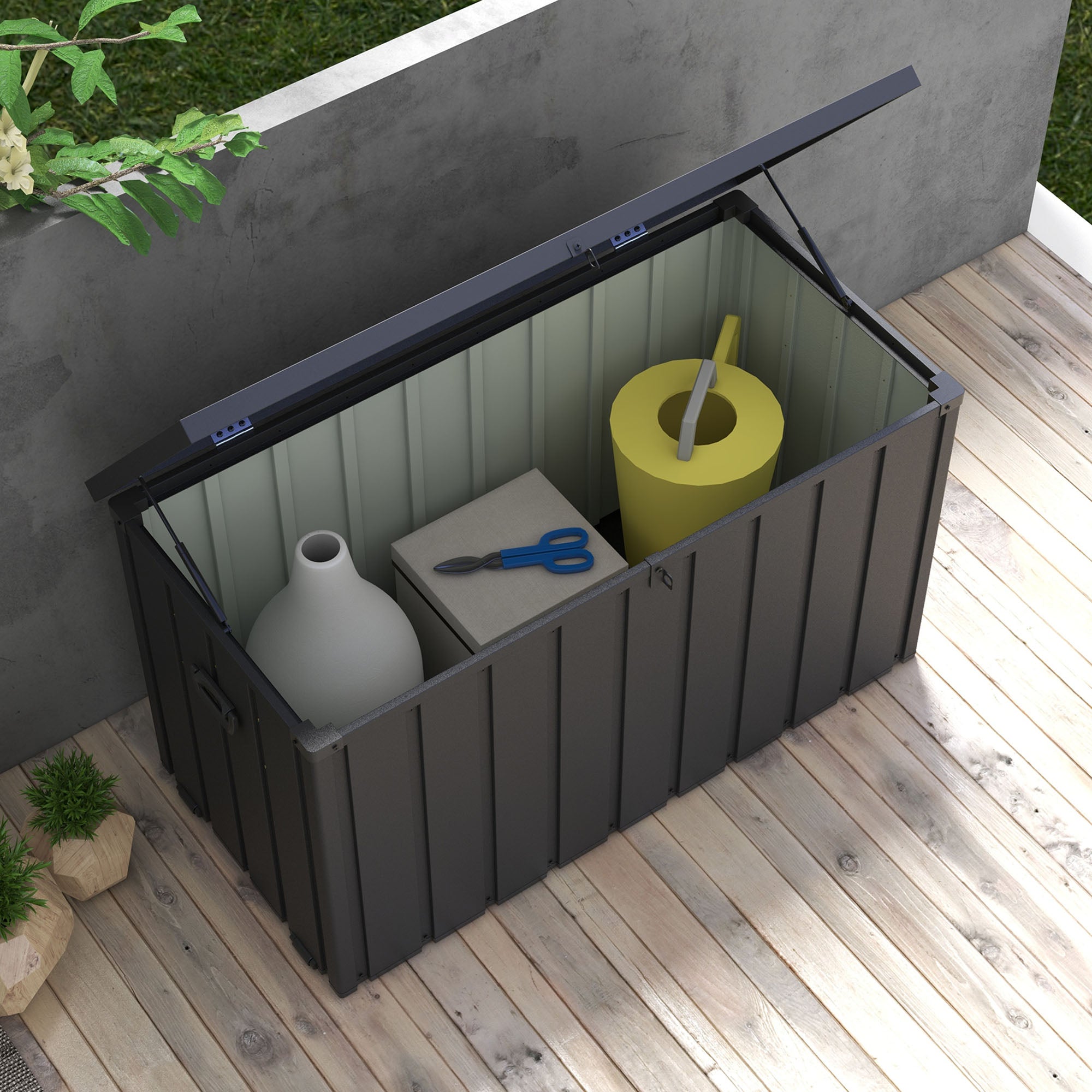 Outsunny 450L Galvanised Steel Garden Storage Box, with Wheels - Dark Grey - North Peak Garden Furniture