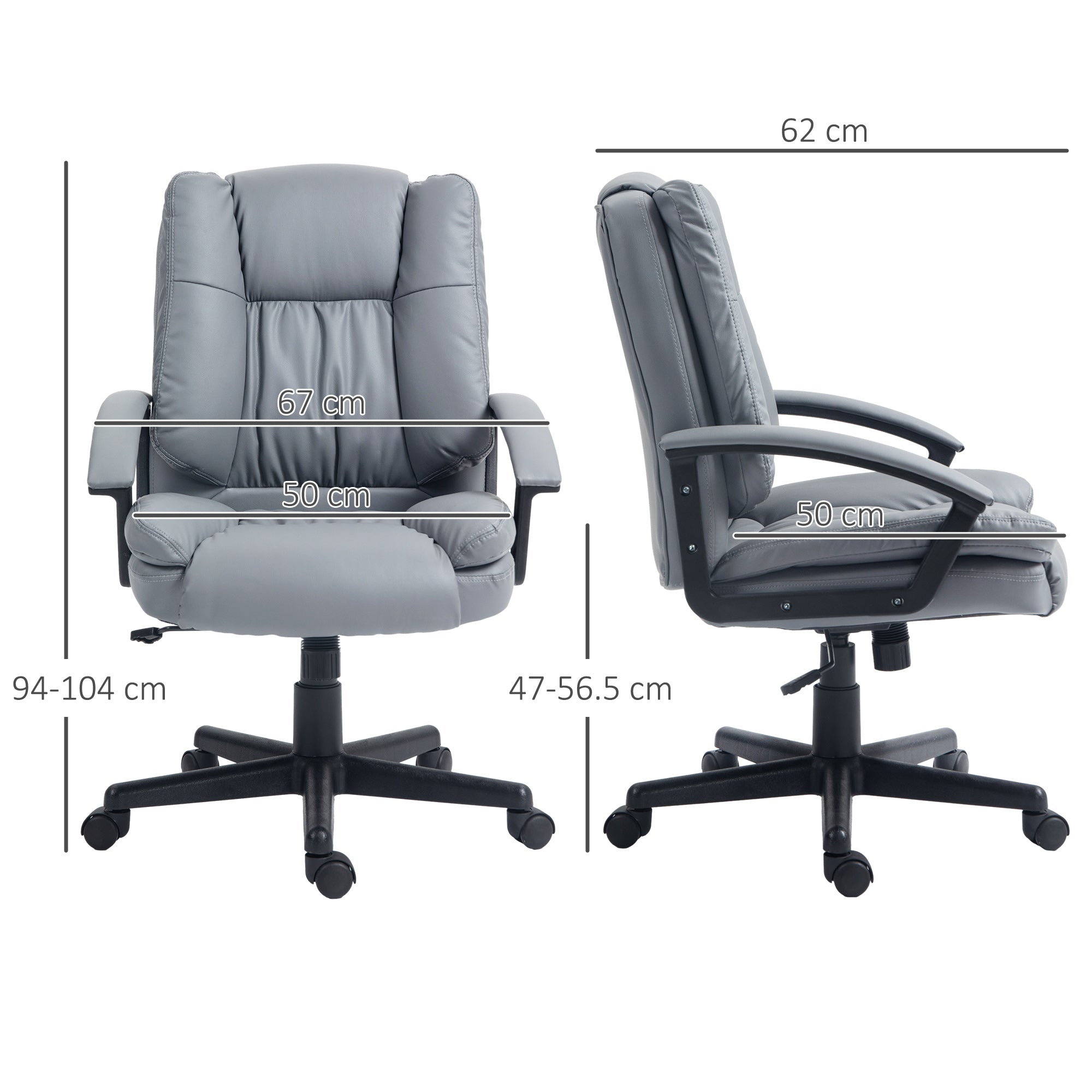 HOMCOM Office Chair, Faux Leather Computer Desk Chair, Mid Back Executive Chair with Adjustable Height and Swivel Rolling Wheels for Home Study, Light Grey - North Peak Garden Furniture