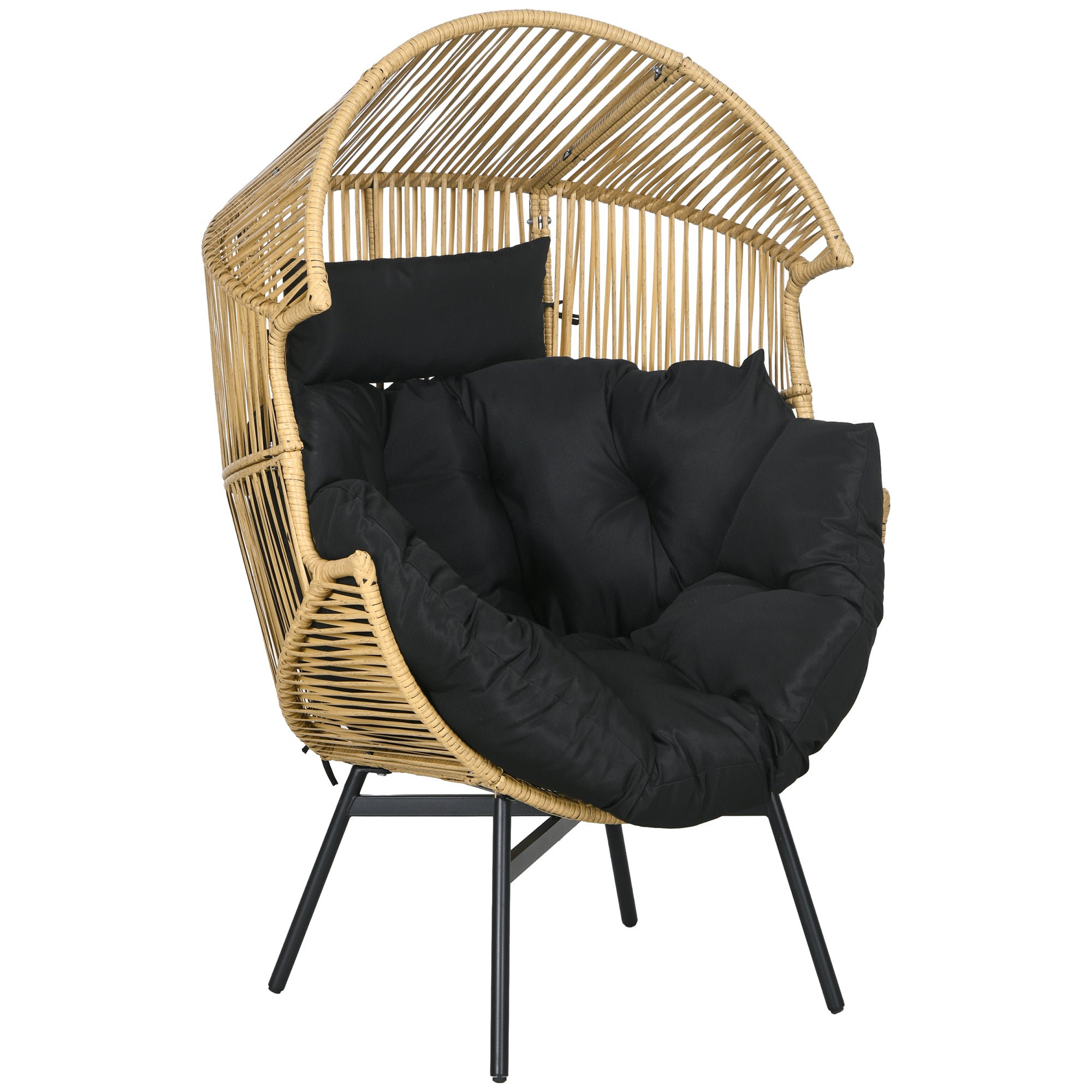 Outsunny String Rattan Egg Chair, with Padded Seat Cushion - Sand/Black - North Peak Garden Furniture