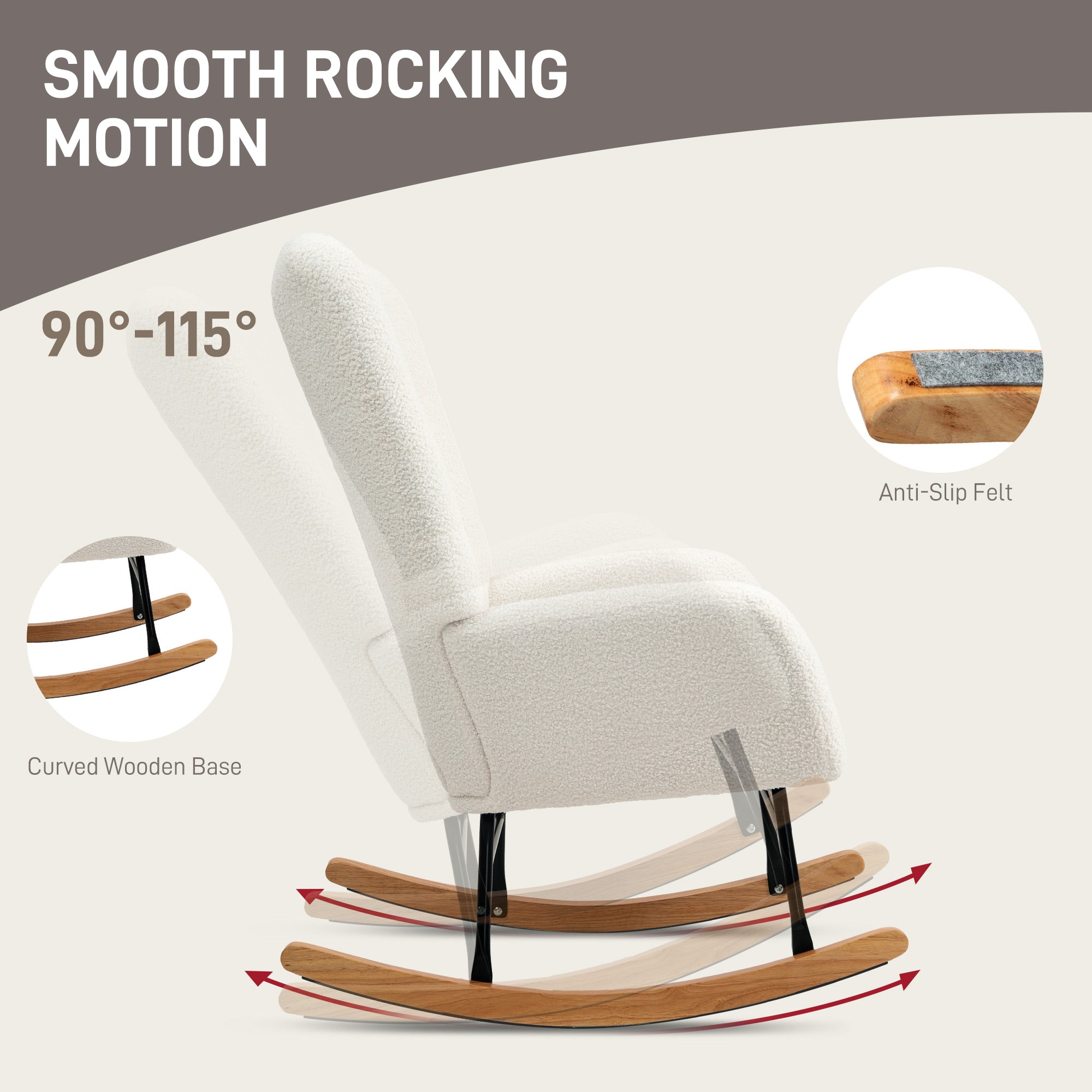 HOMCOM Teddy Fleece Rocking Chair - Cream White - North Peak Garden Furniture