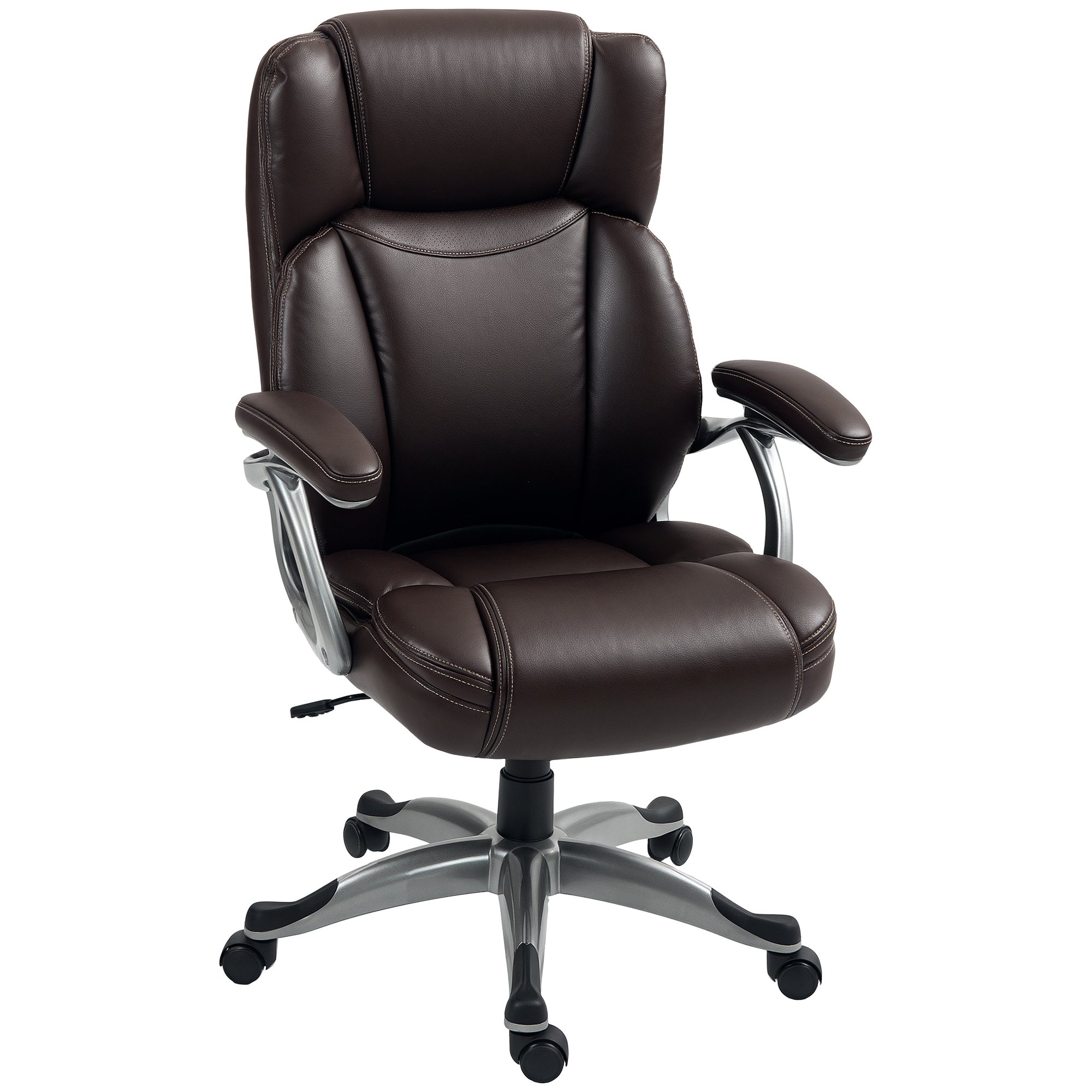 HOMCOM Executive Office Chair, PU Leather Desk Chair with Adjustable Height, Swivel Computer Chair with Tilt Function for Home Office, Brown - North Peak Garden Furniture