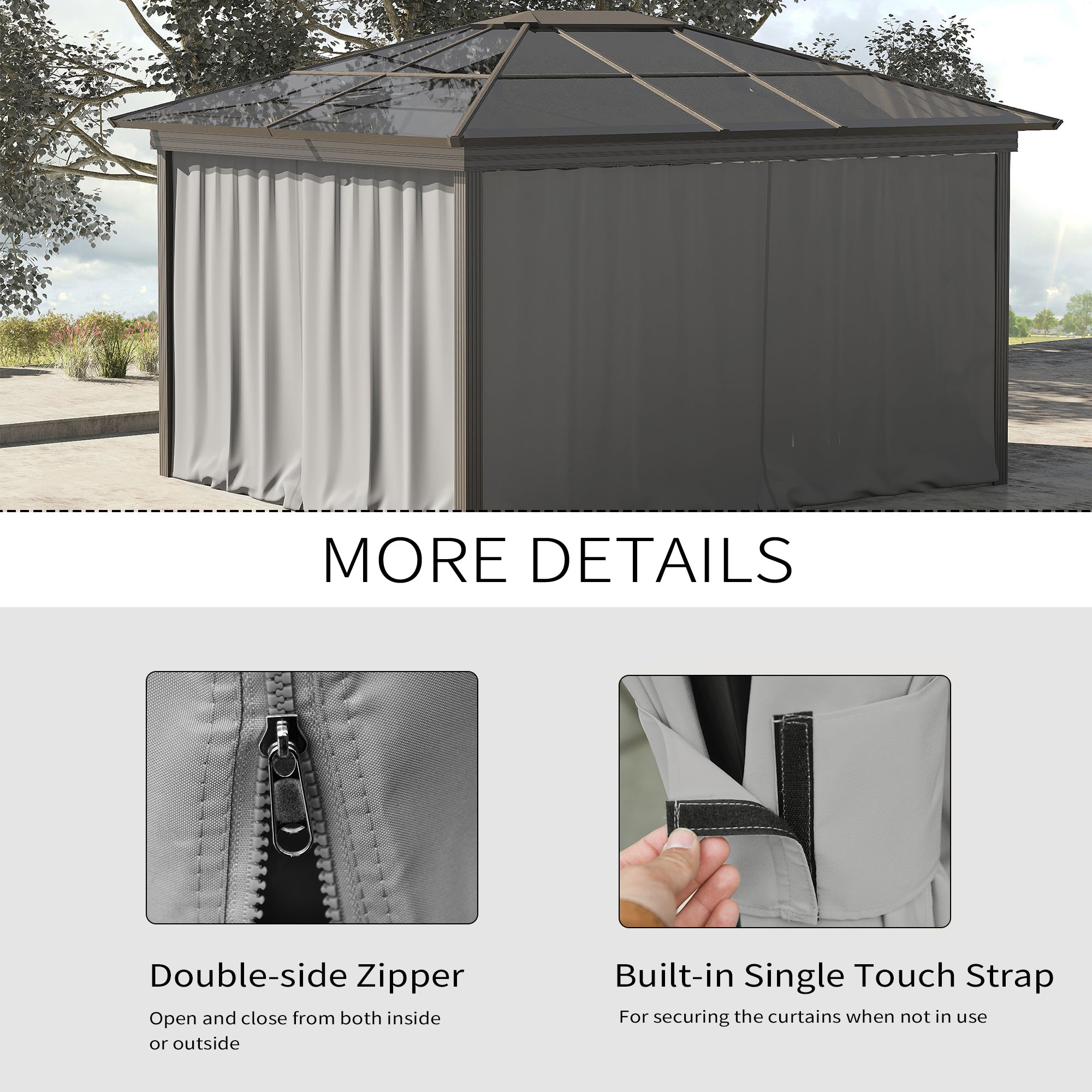 Outsunny Replacement Gazebo Curtains, 4-Panel Gazebo Side Panels Only, for 3 x 3 (M) Gazebos or Pergolas, Hooks/C-Rings Included, Light Grey - North Peak Garden Furniture