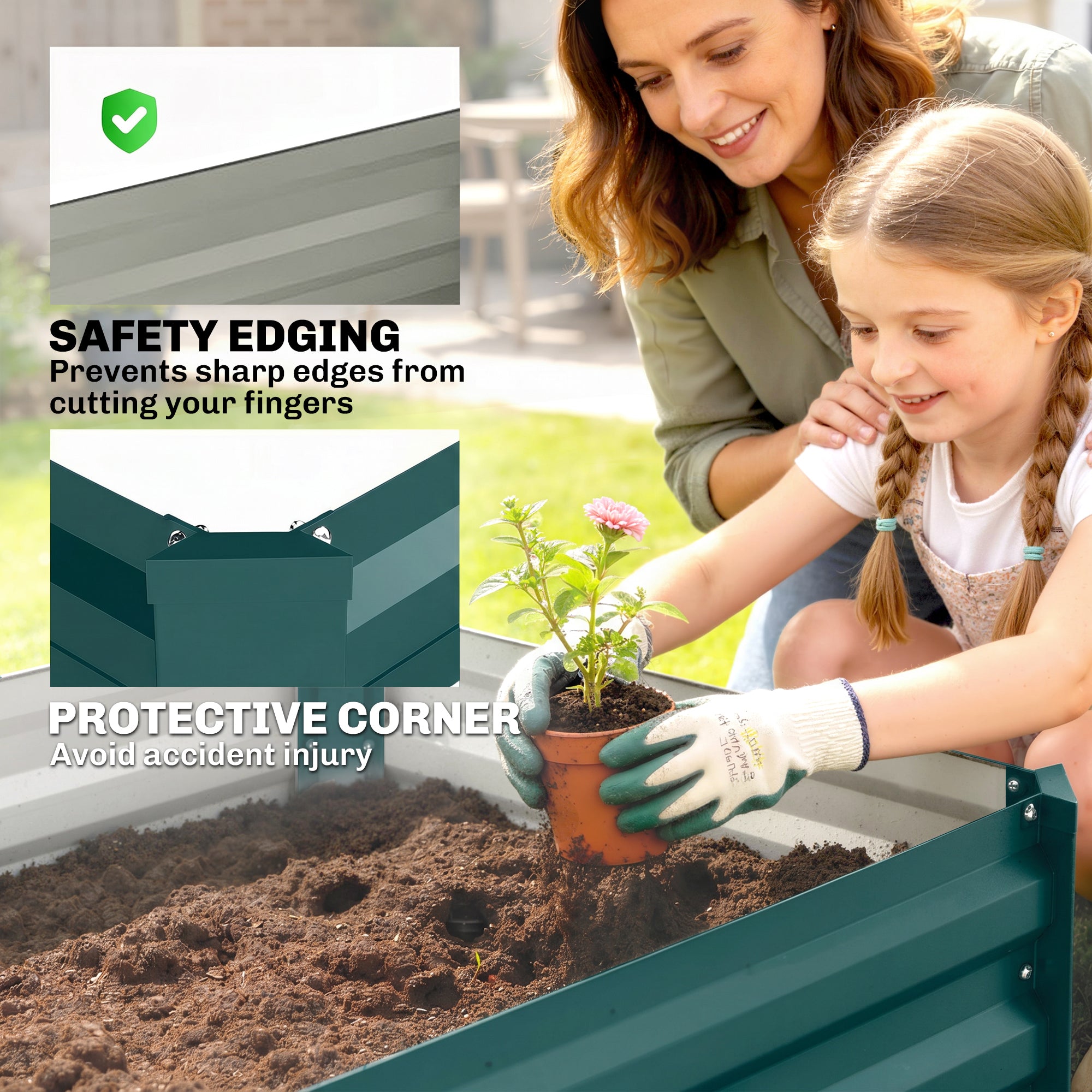 Outsunny Set of Two 60 x 100cm Galvanised Steel Planters, Green