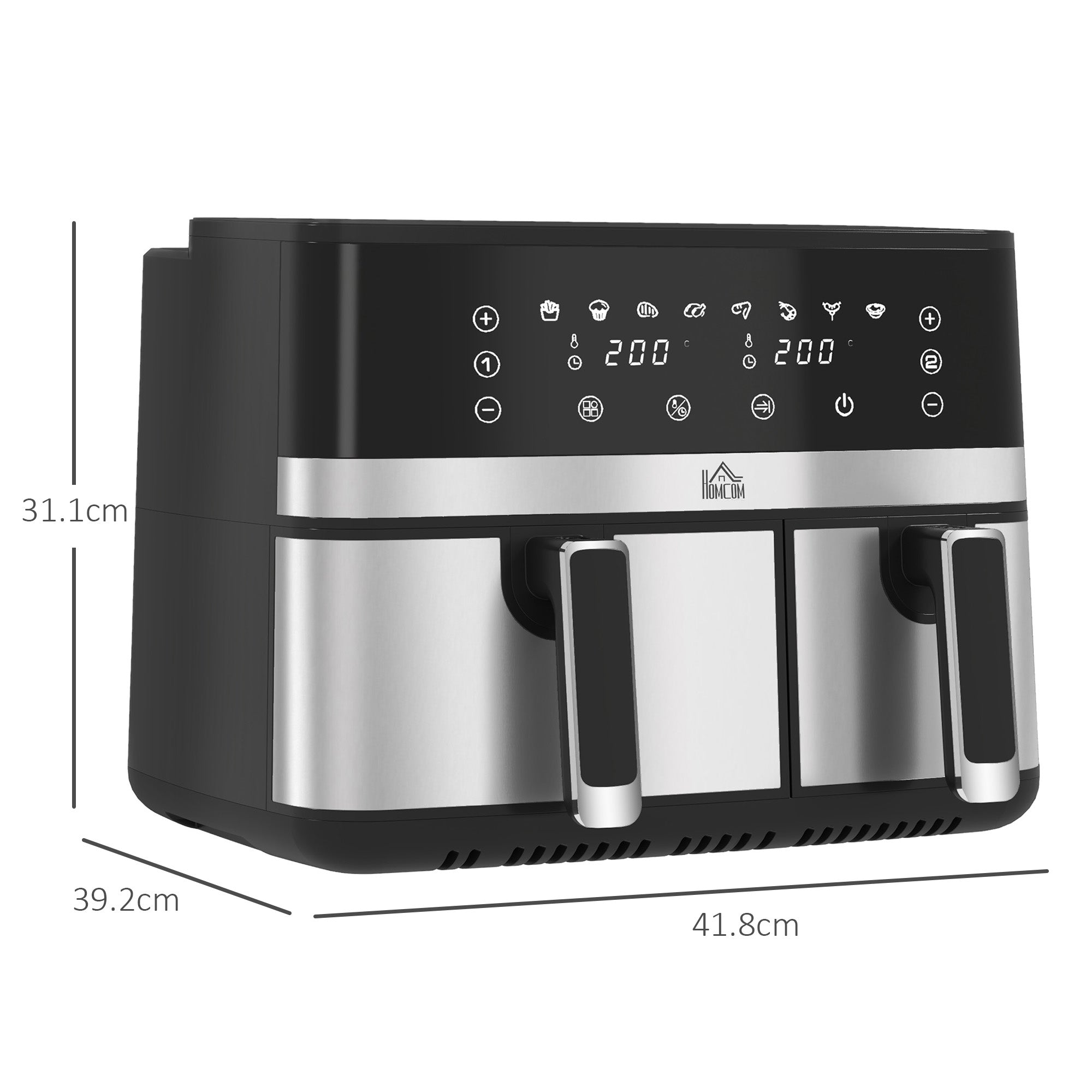 HOMCOM 8.5L Dual Basket Air Fryer, with Sync and Multi-Menu Cooking - North Peak Garden Furniture