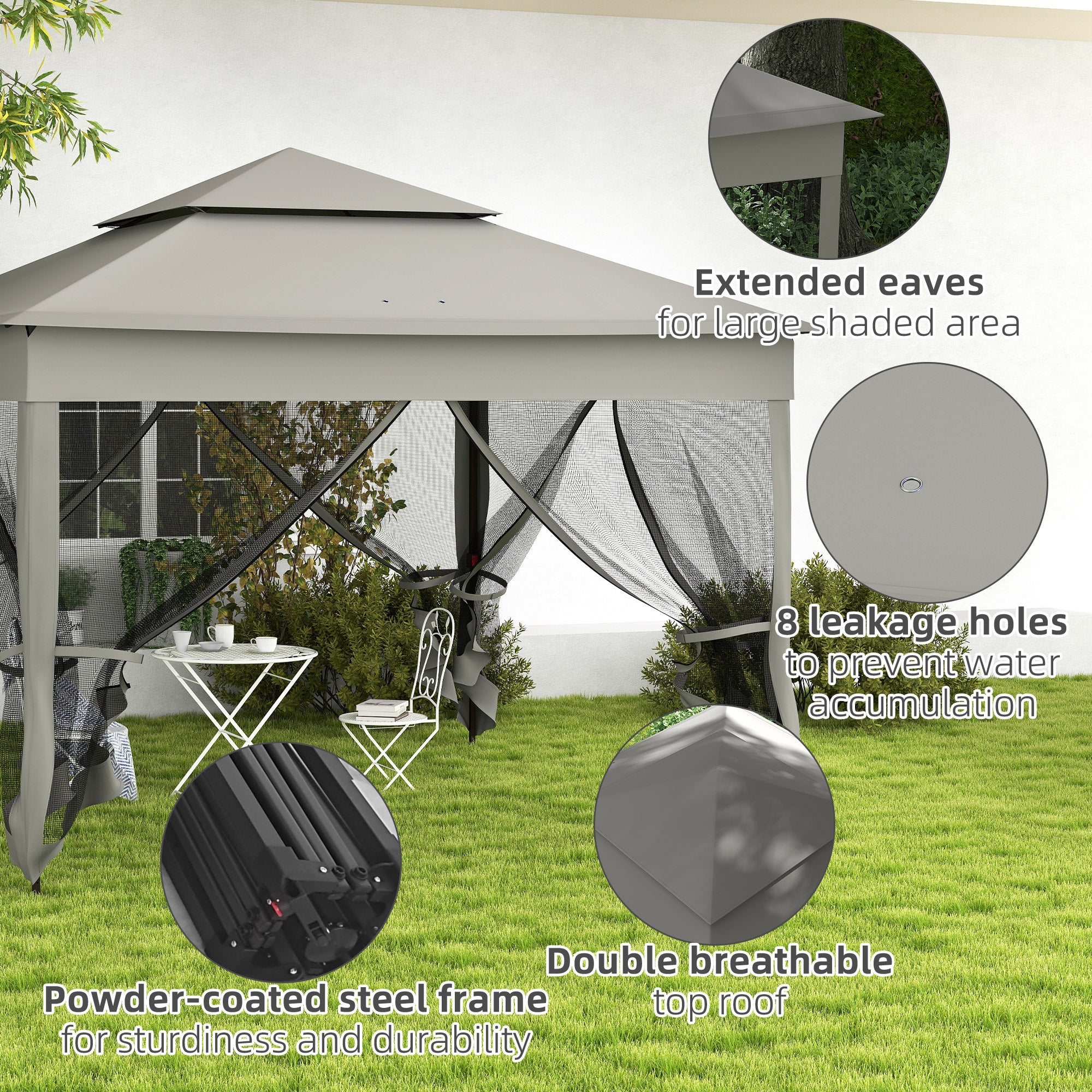 Outsunny 3 x 3(m) Pop Up Gazebo, Double-roof Garden Tent with Netting and Carry Bag, Party Event Shelter for Outdoor Patio, Dark Grey - North Peak Garden Furniture