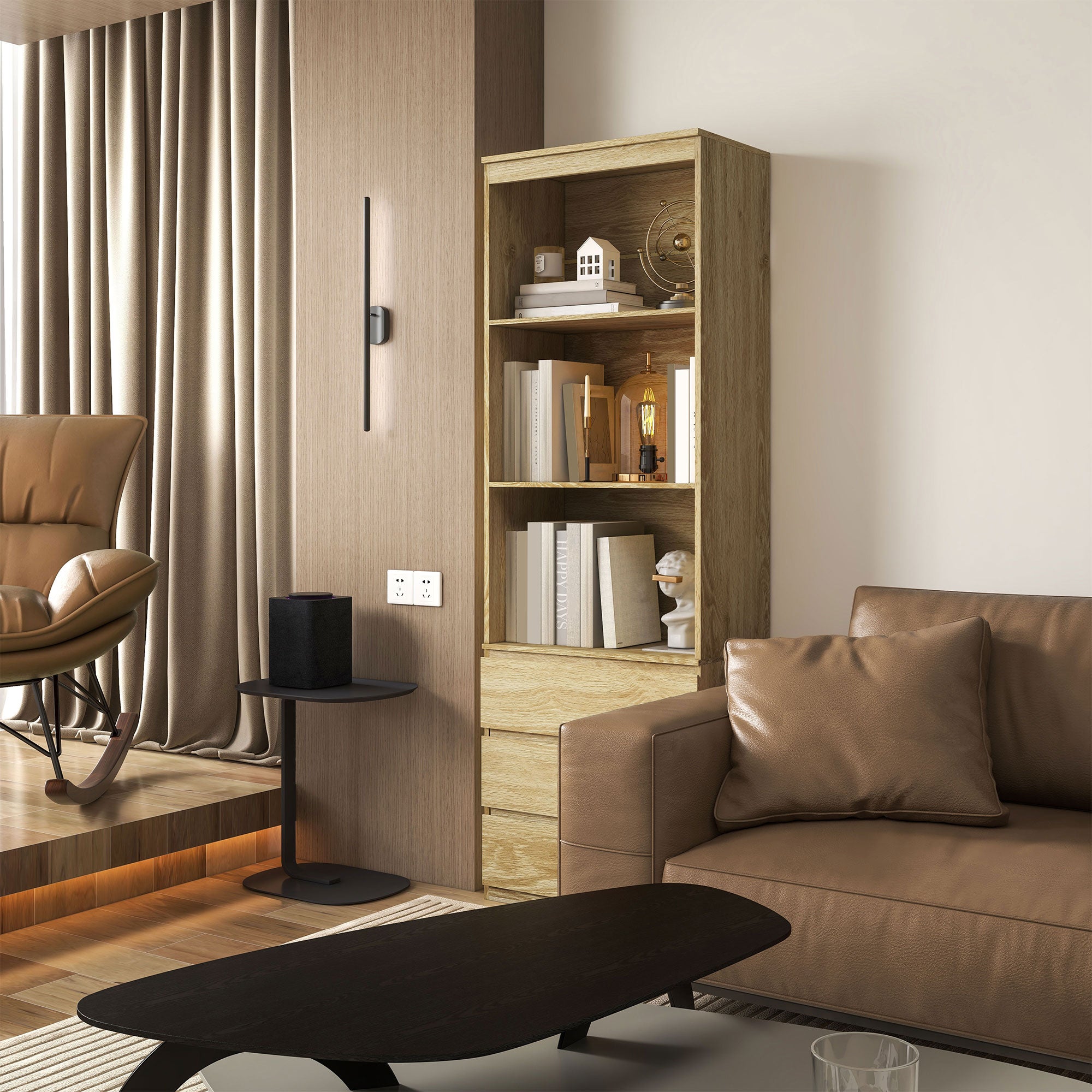 HOMCOM 180cm Tall Bookcase, with Shelves and Drawers - Wood Effect - North Peak Garden Furniture