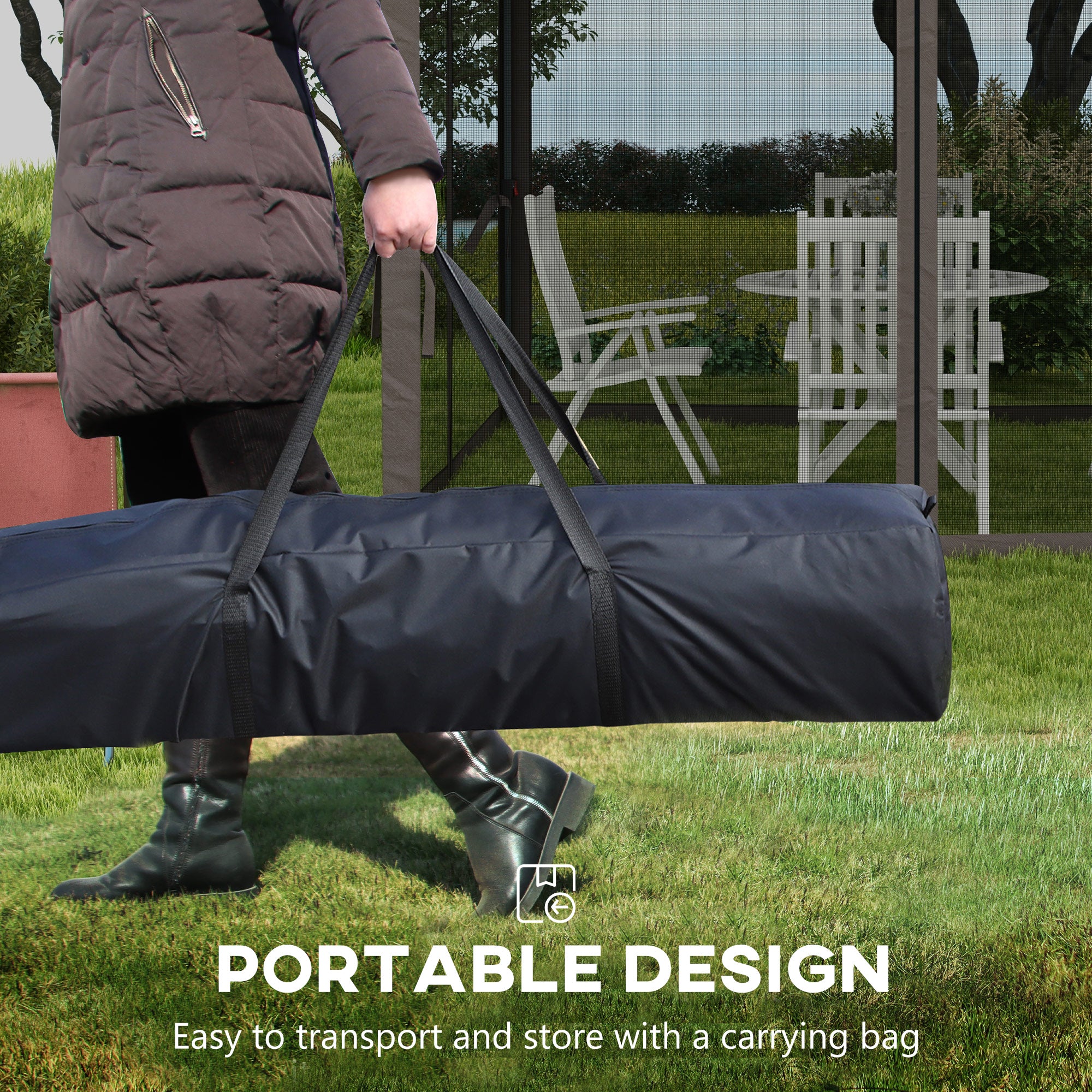 Outsunny 3.25 x 3.25m Deluxe Metal Gazebo, with Curtains - Brown and Grey - North Peak Garden Furniture
