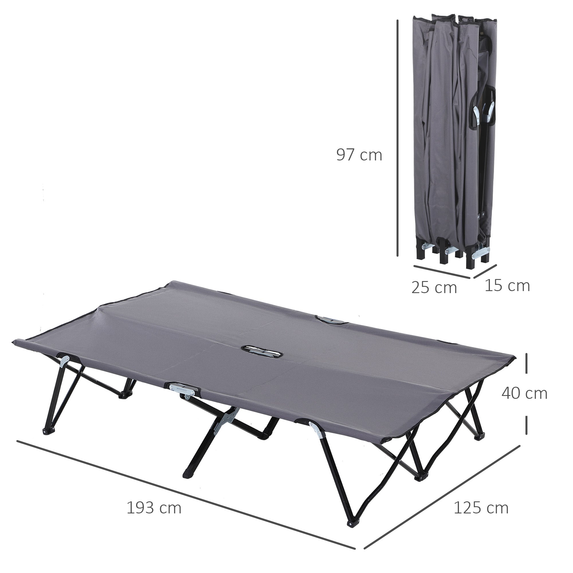 Outsunny Double Camping Cot Bed, with Bag - Grey - North Peak Garden Furniture