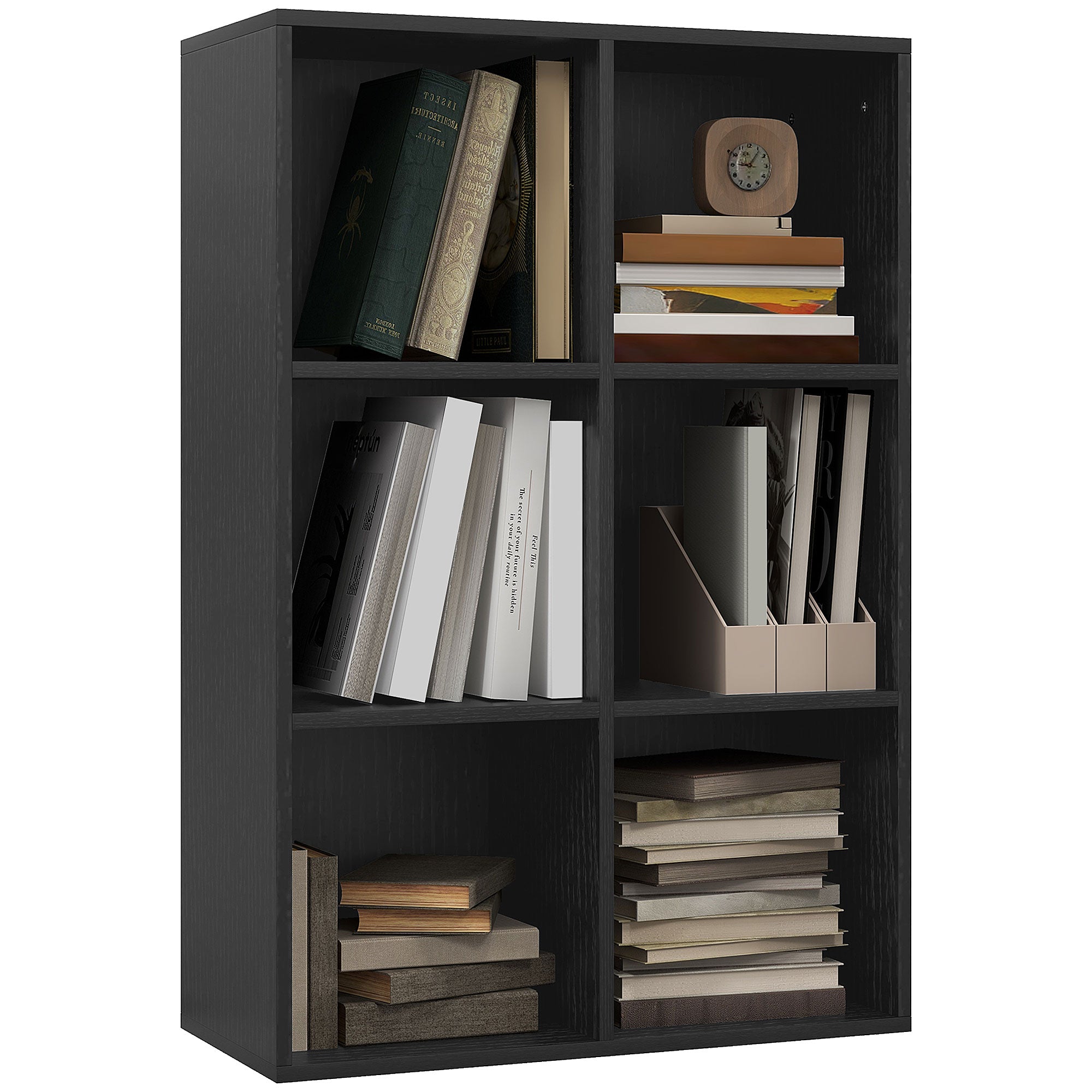 HOMCOM Six-Cube Bookcase - Black Wood Effect - North Peak Garden Furniture