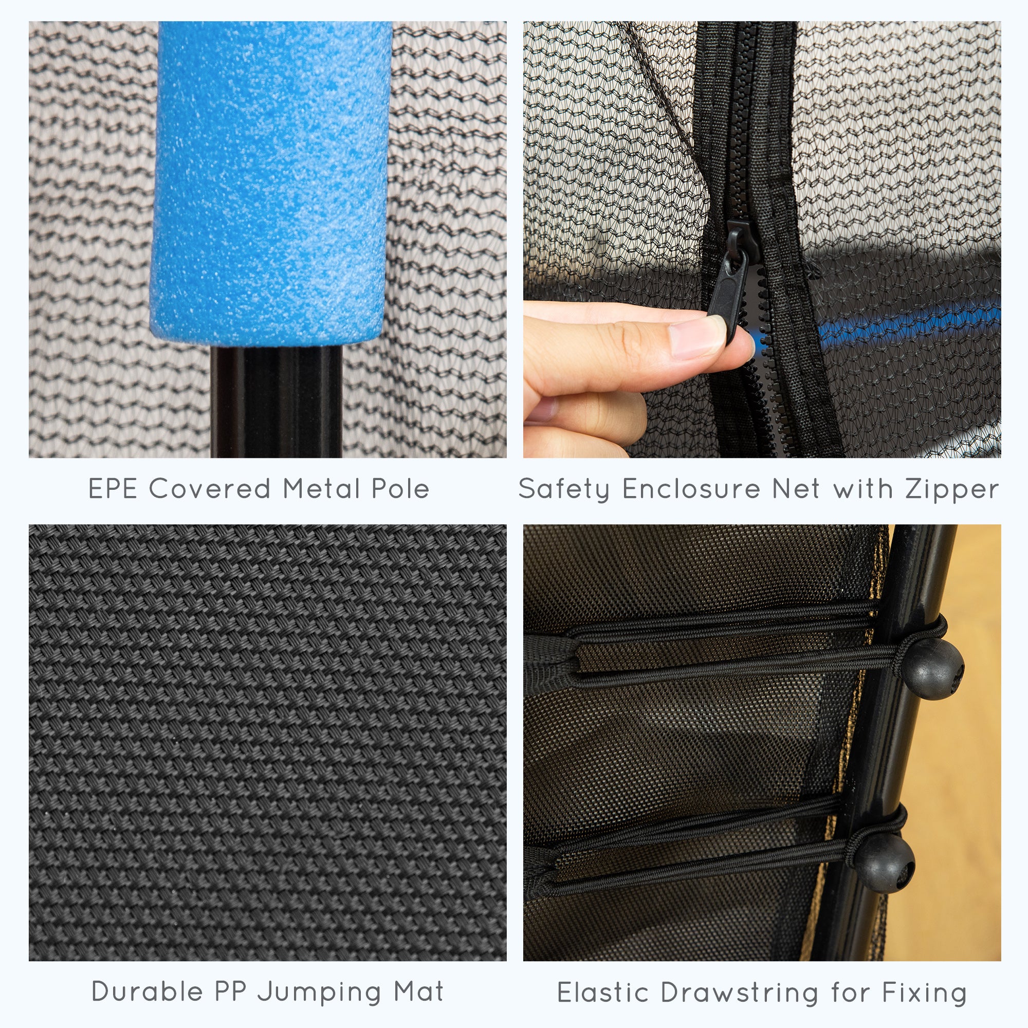 HOMCOM Kids Trampoline Mini Bouncer with Enclosure Safety Net For Ages 3-10 Years - Blue - North Peak Garden Furniture