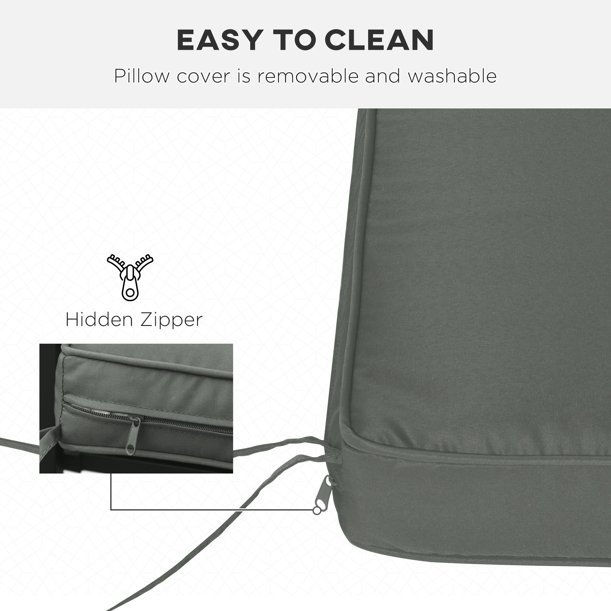 Outsunny Garden Bench Cushion 2 Seater Loveseat Seat Pad for Patio Swing Furniture for Indoor & Outdoor Use, 120 x 50 x 8 cm, Grey - North Peak Garden Furniture